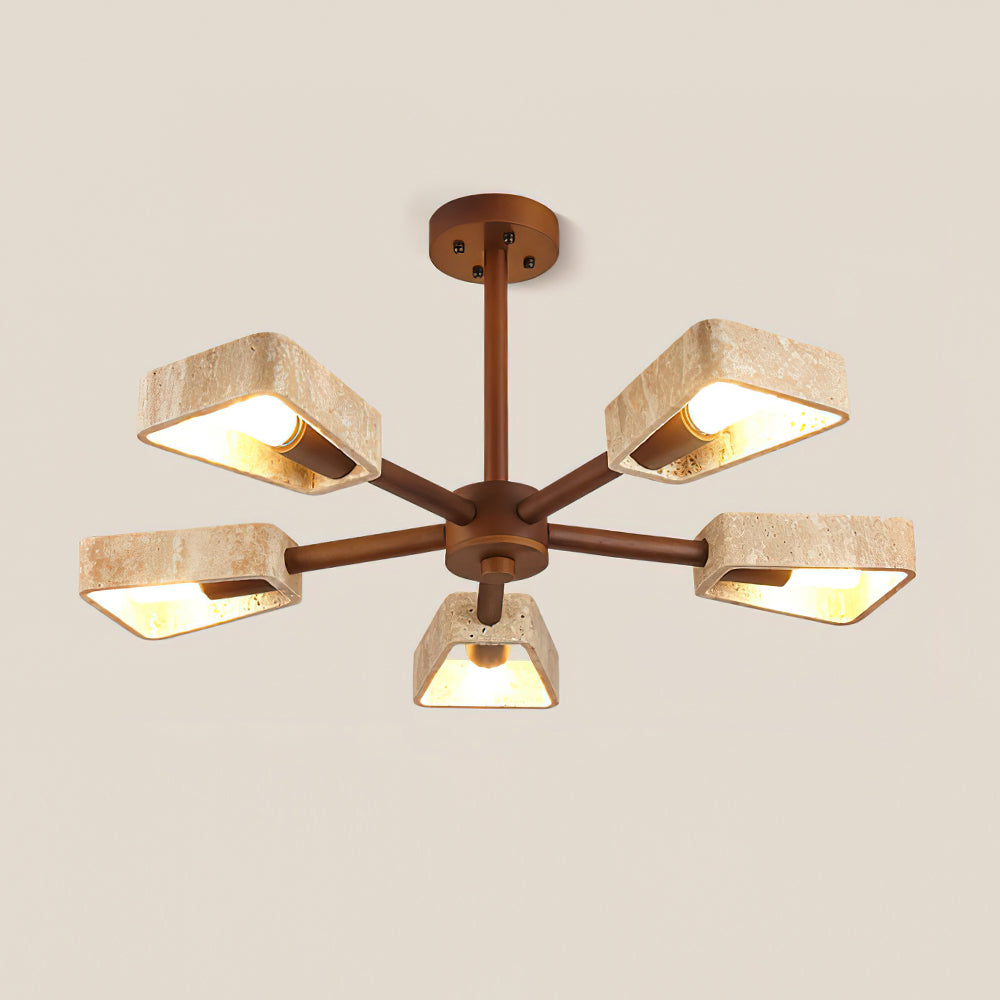 Feyno Travertine & Wood Ceiling Light