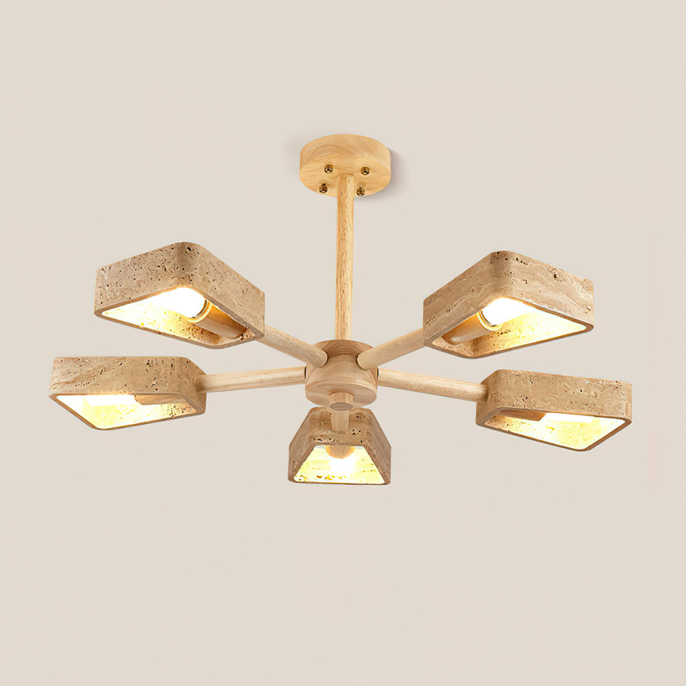 Feyno Travertine & Wood Ceiling Light