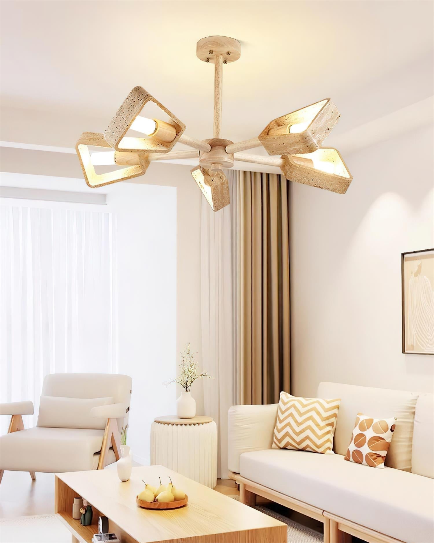 Feyno Travertine & Wood Ceiling Light