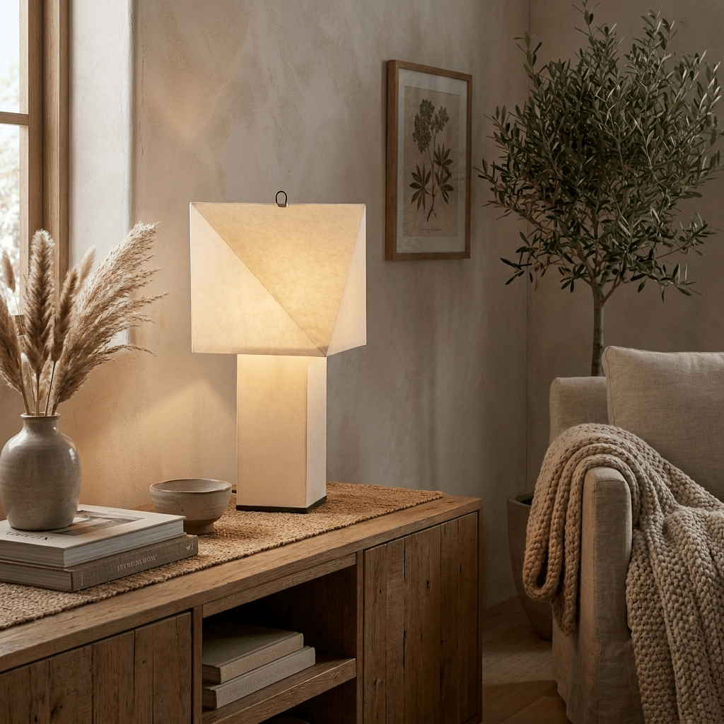 Quadrella Paper Shade Table Lamp-Neutral Decor