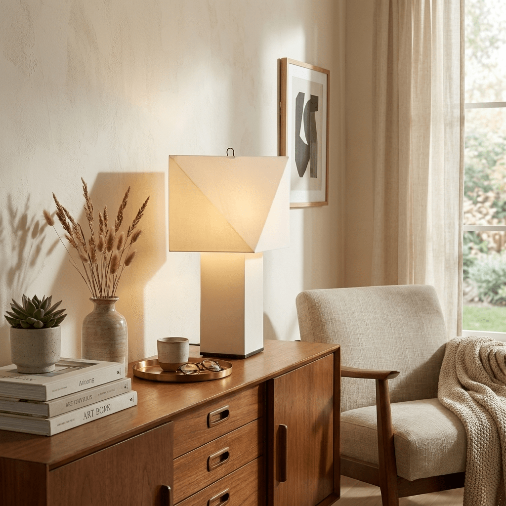 Quadrella Paper Shade Table Lamp-Neutral Decor