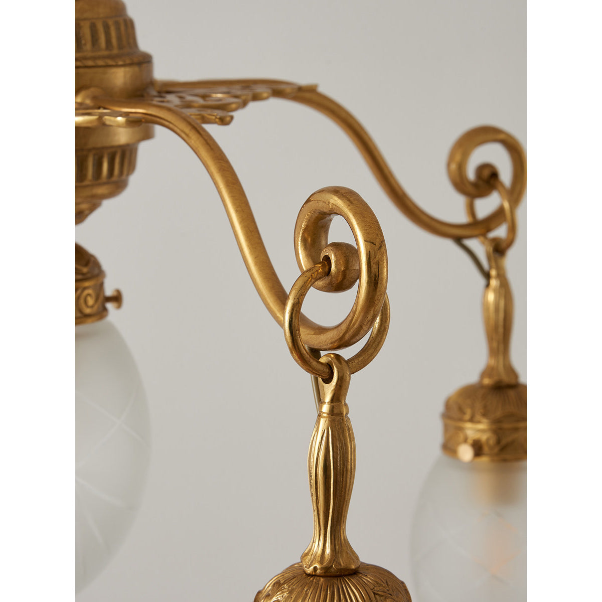 Another angle of the five-headed chandelier.