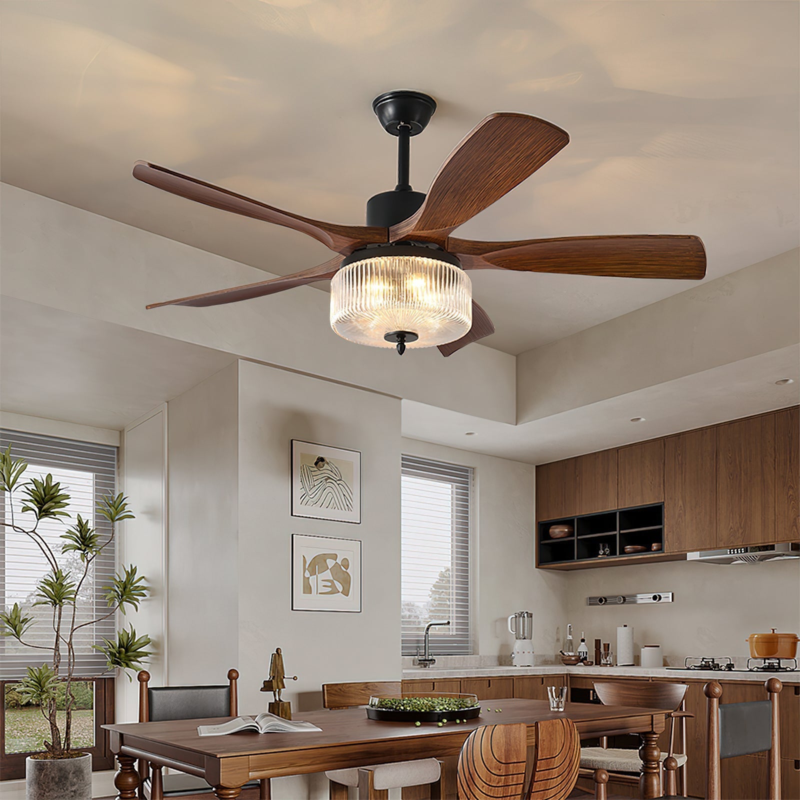 Radar Ceiling Fan Light installed in a living room setting.
