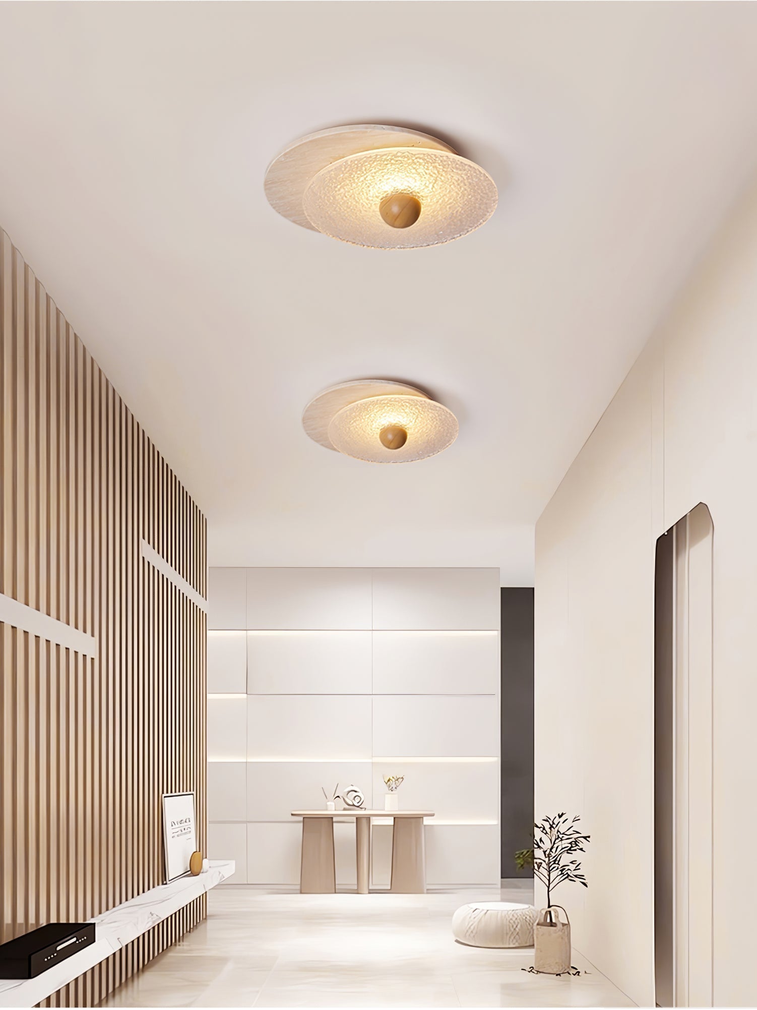 Elara Circular Travertine Ceiling Light-Neutral Decor