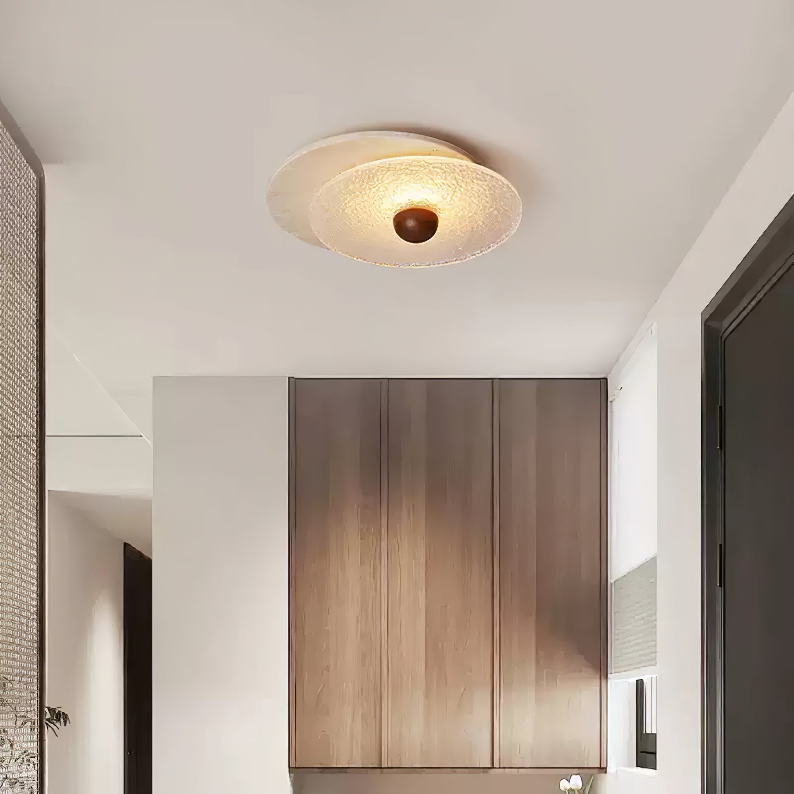 Orlora Circular Travertine Ceiling Light-Neutral Decor