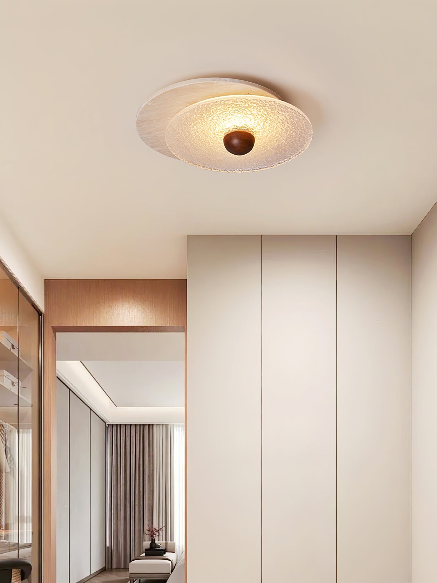 Orlora Circular Travertine Ceiling Light-Neutral Decor
