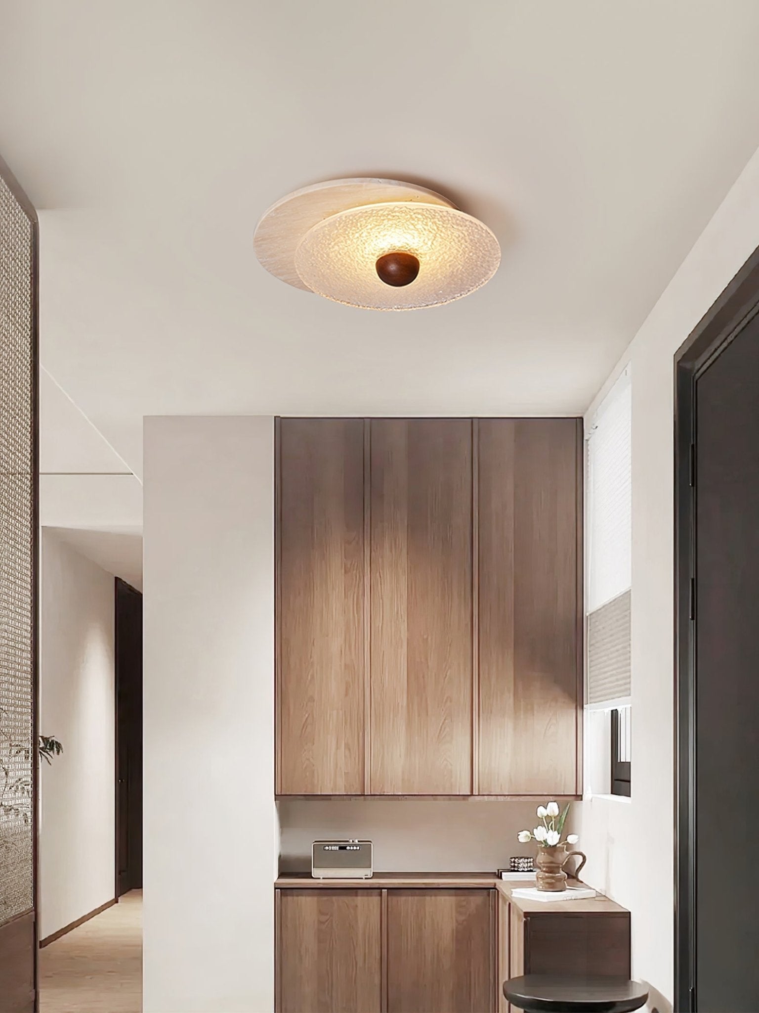 Elara Circular Travertine Ceiling Light-Neutral Decor
