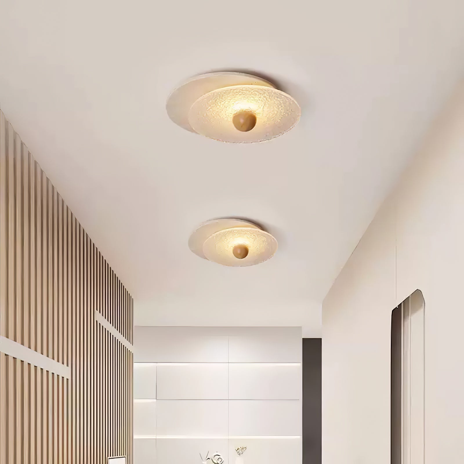 Elara Circular Travertine Ceiling Light-Neutral Decor