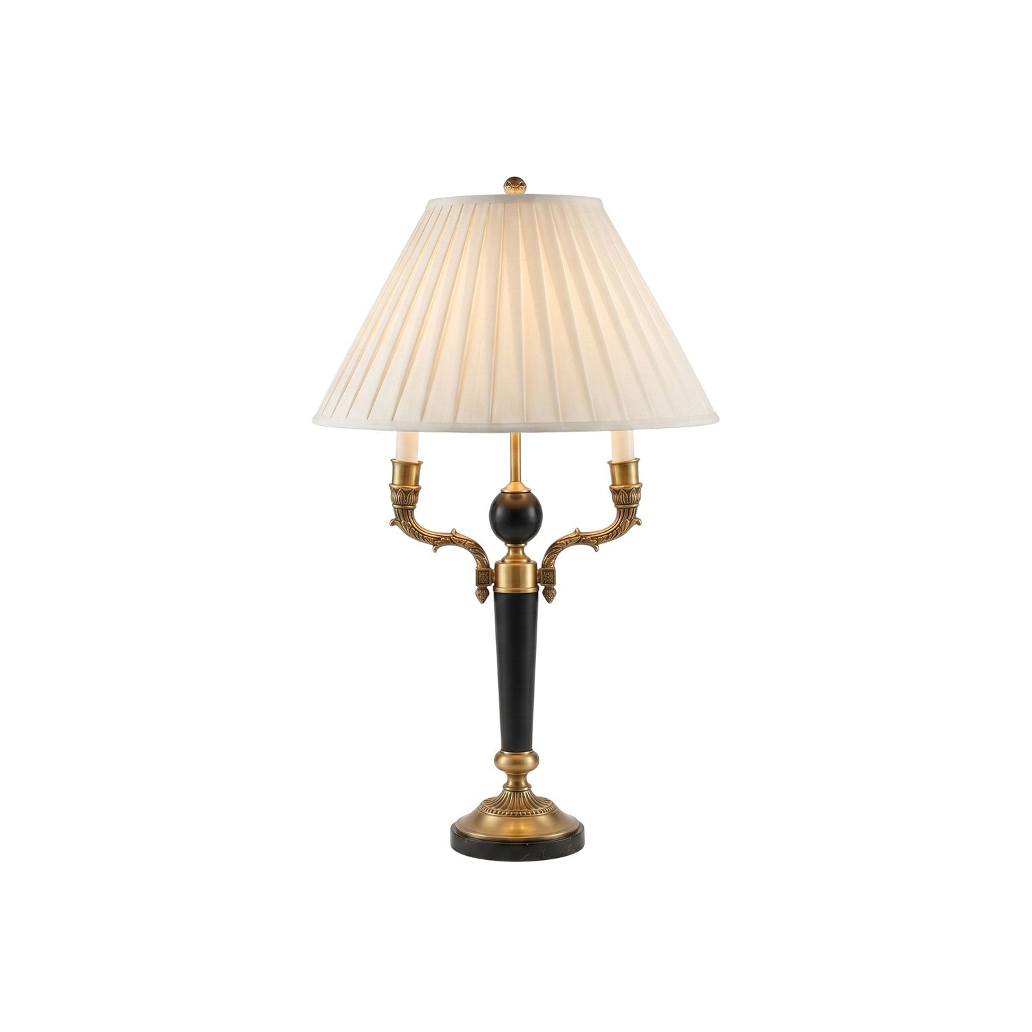 Ellender Table Lamp with a pleated white shade and a brass and black marble base.