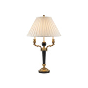 Ellender Table Lamp with a pleated white shade and a brass and black marble base.