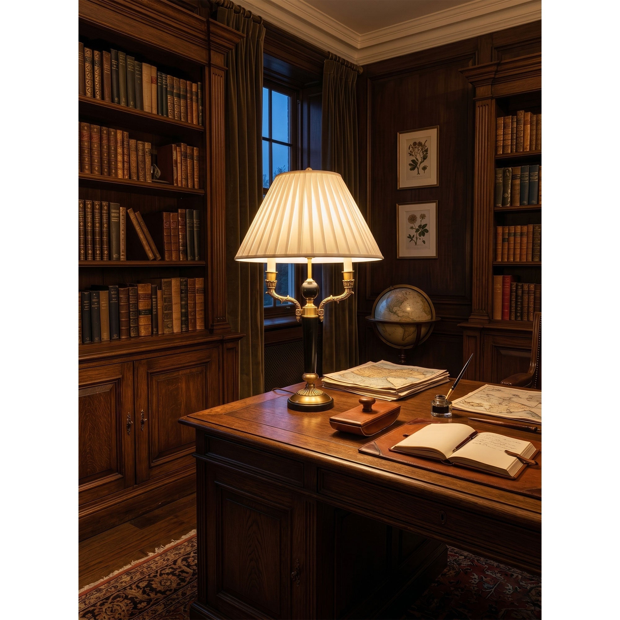 The pleated white silk-blend fabric shade of the Ellender Table Lamp.