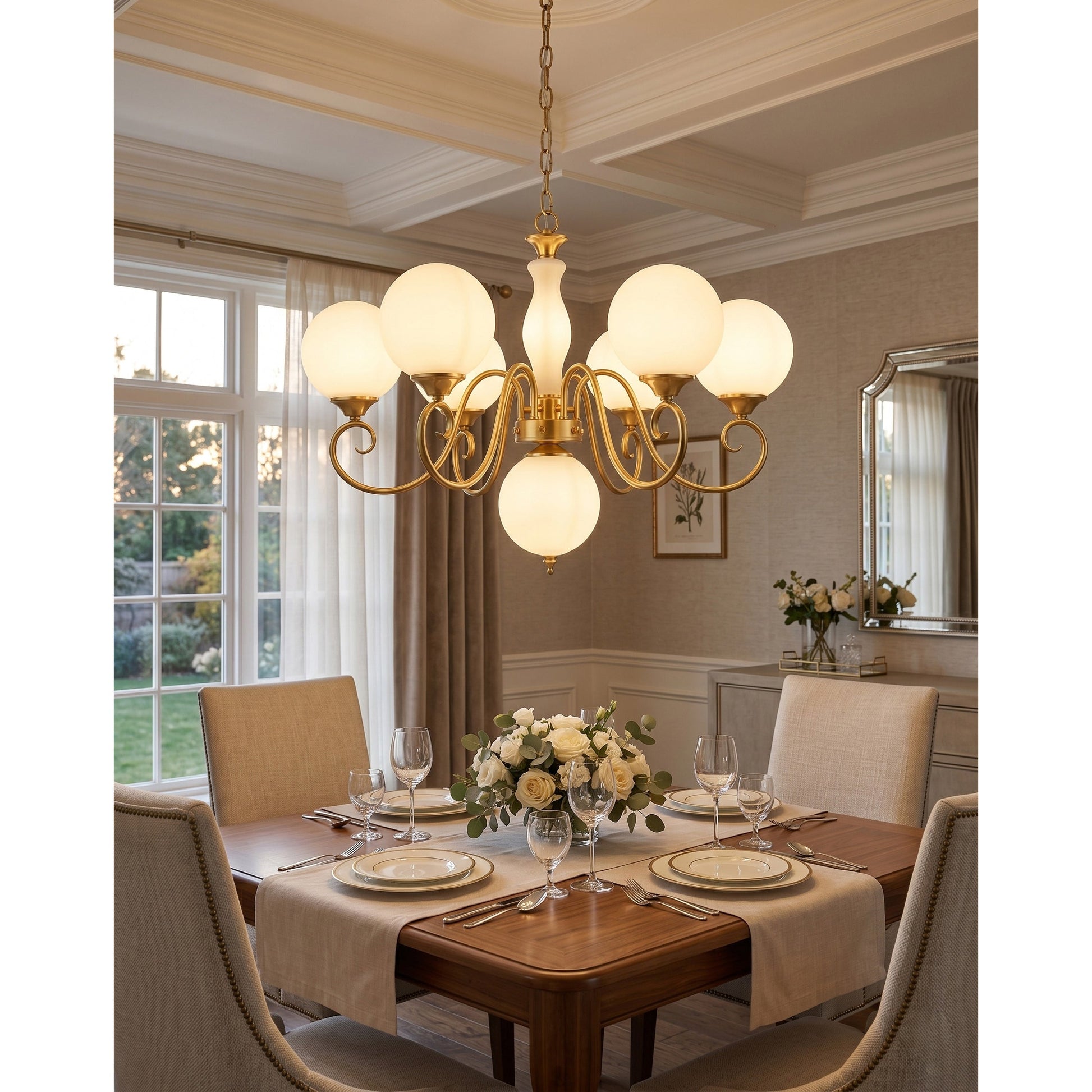 View from below of the Evelyn Chandelier's central column and radiating arms.