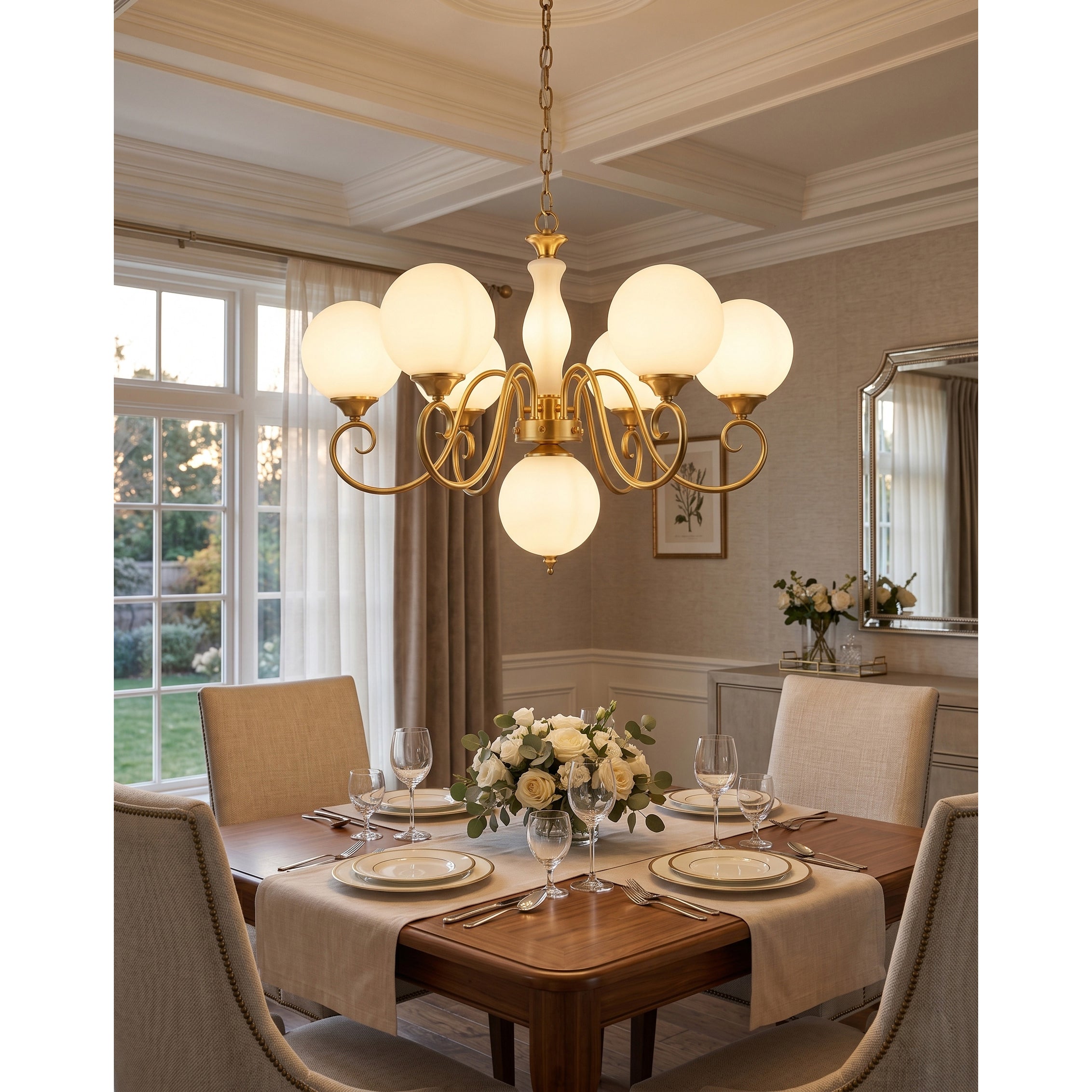 View from below of the Evelyn Chandelier's central column and radiating arms.