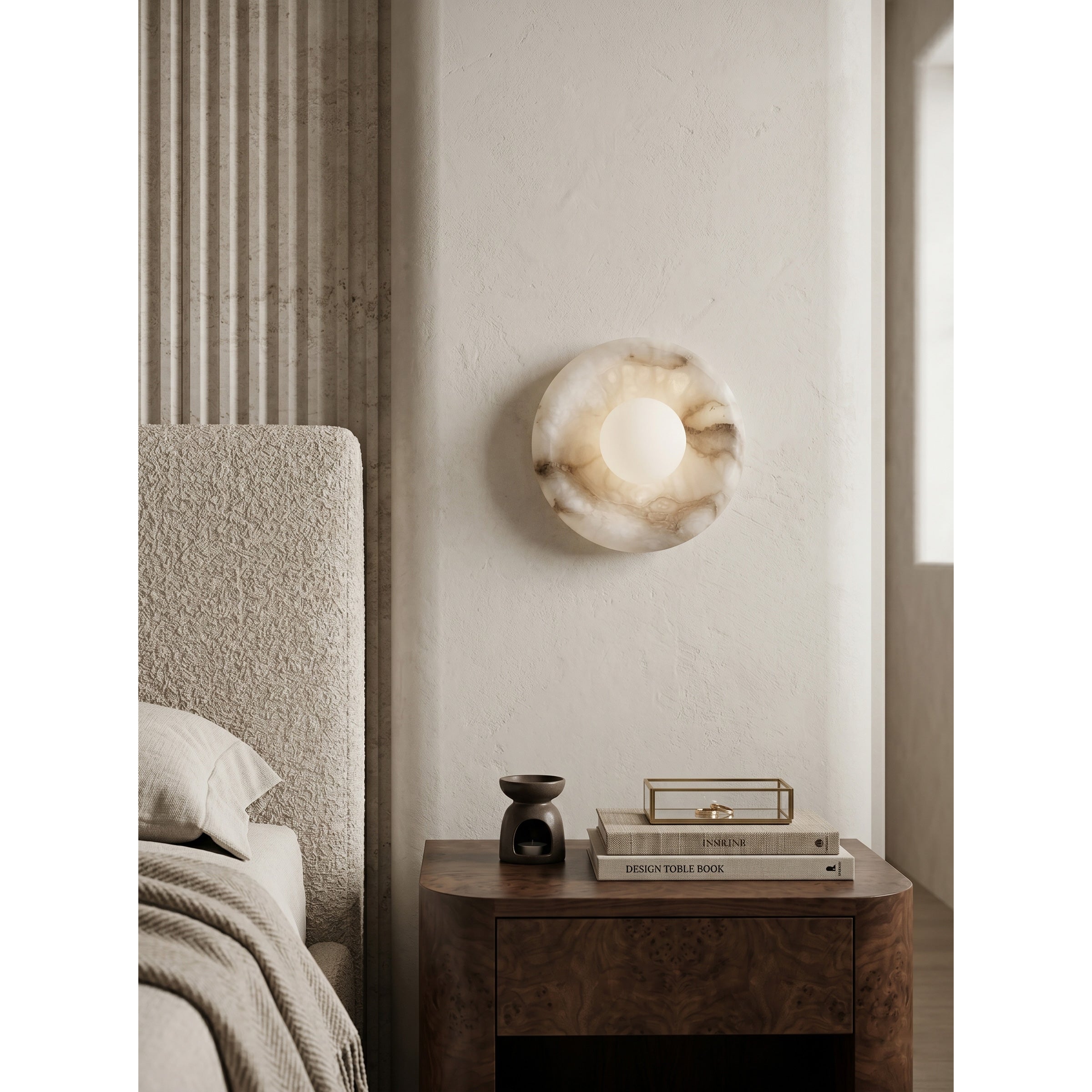 Orli Alabaster Wall Lamp in brown finish, unlit.