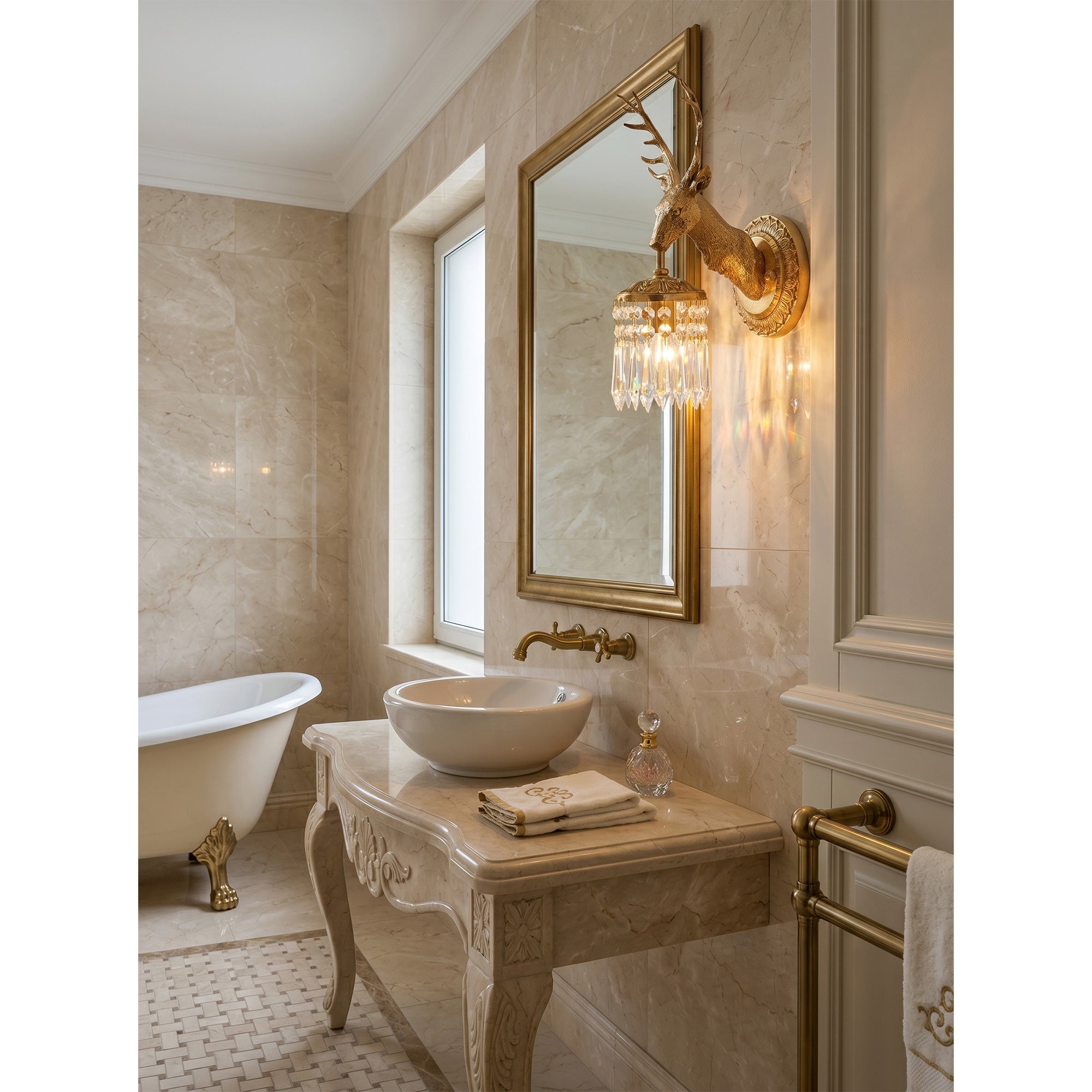 The Antler Crystal Wall Lamp in a maximalist interior setting.