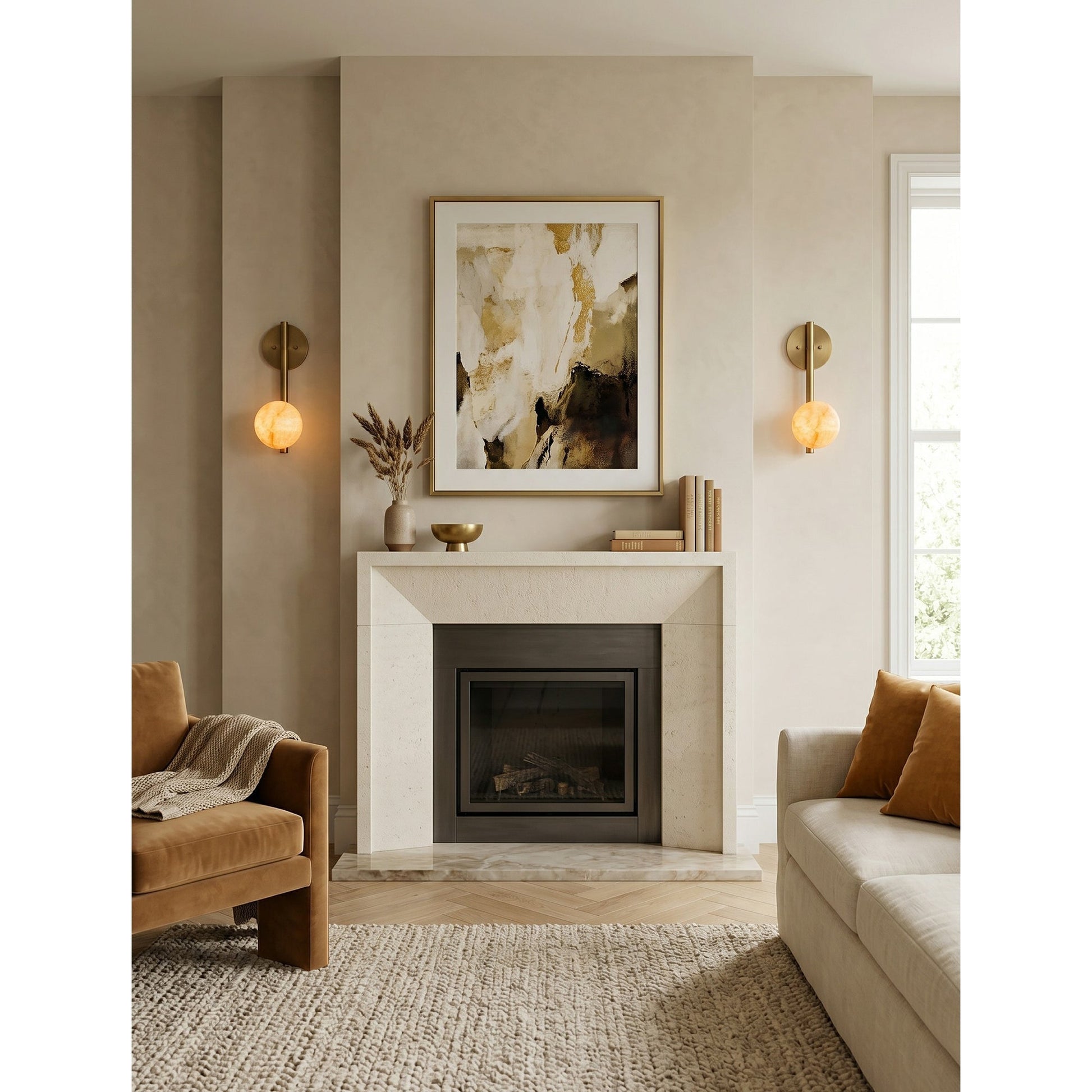 The sconce installed in a bathroom next to a vanity mirror.
