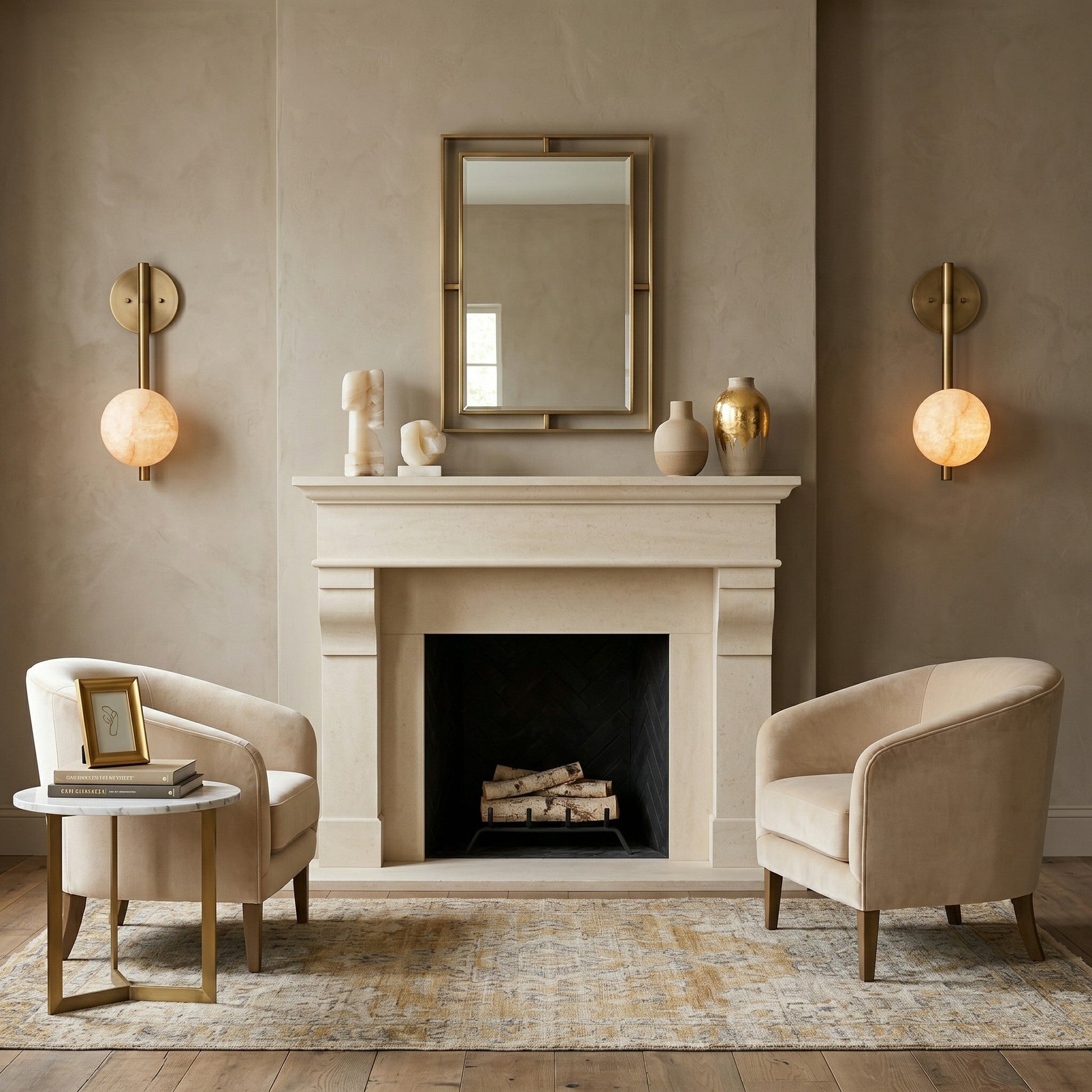 Lifestyle image of the sconce installed in a modern living room.