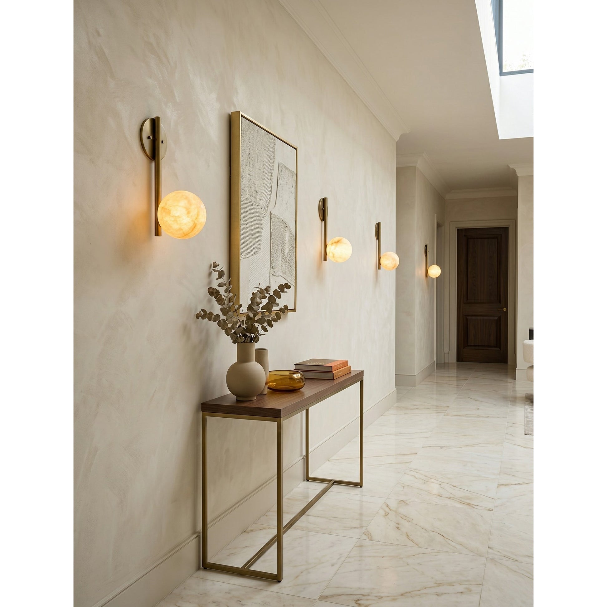 Angled view of the Adrion Alabaster Wall Sconce.