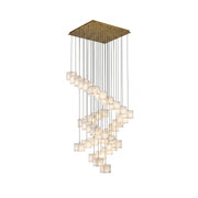 Alabaster Box Chandelier with cascading cubes in a modern setting.