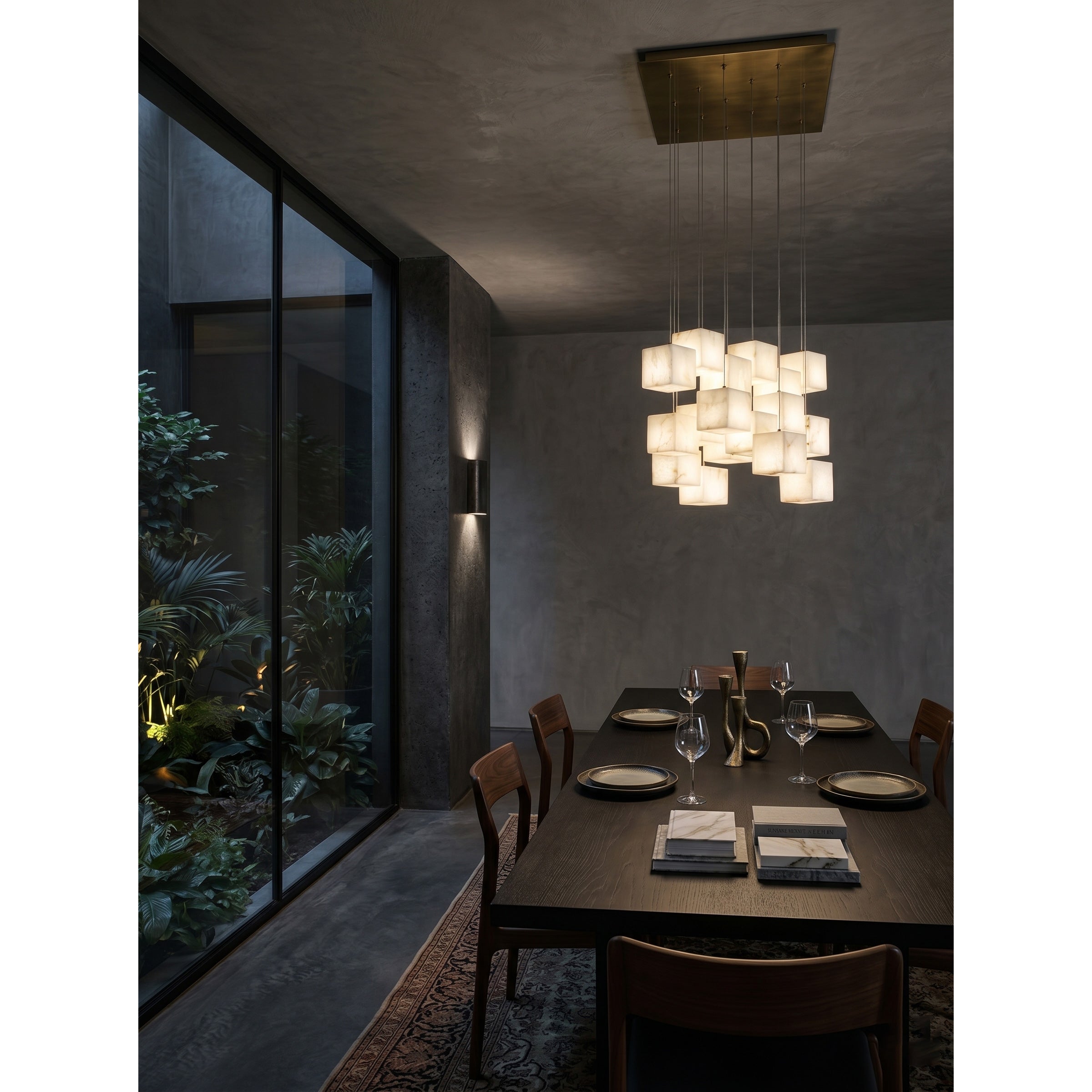 A lifestyle image showing the chandelier in a luxury home interior.