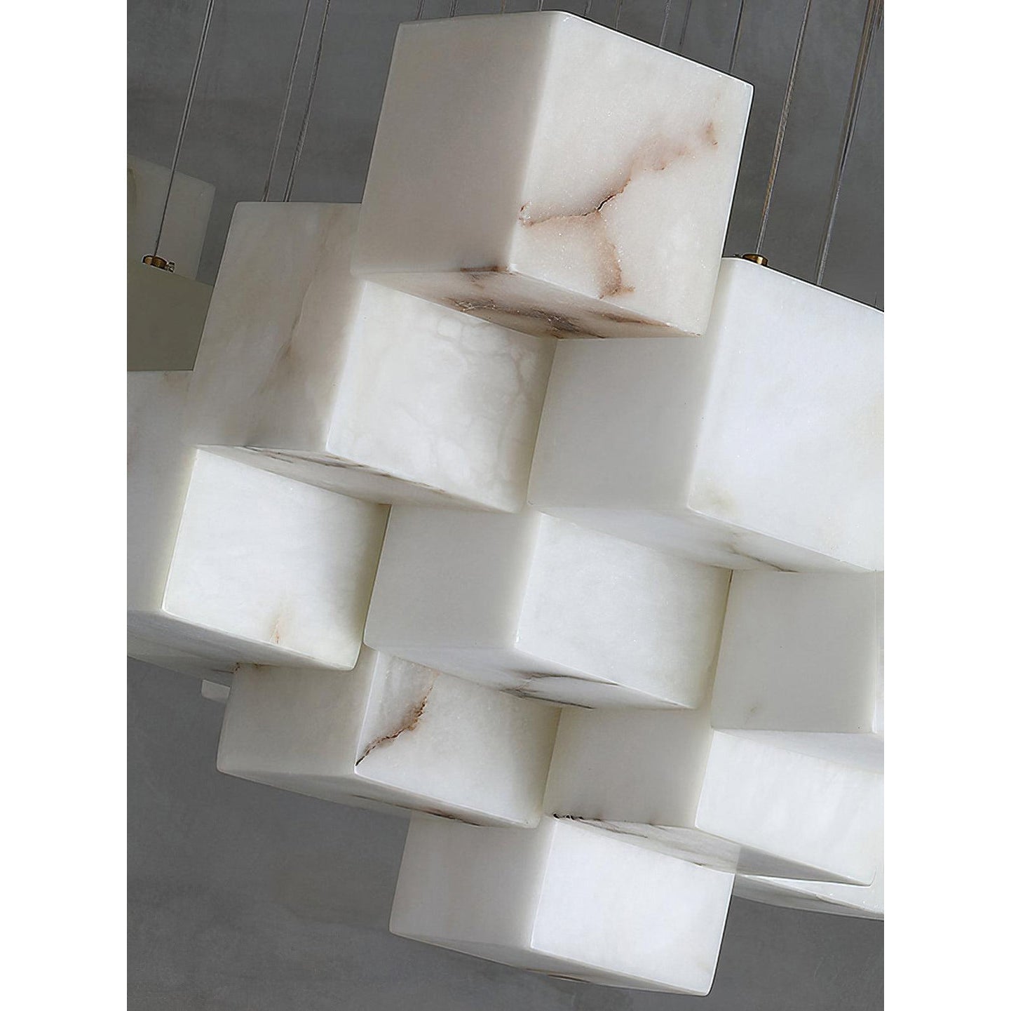 The Alabaster Box Chandelier as a statement piece in a minimalist interior.