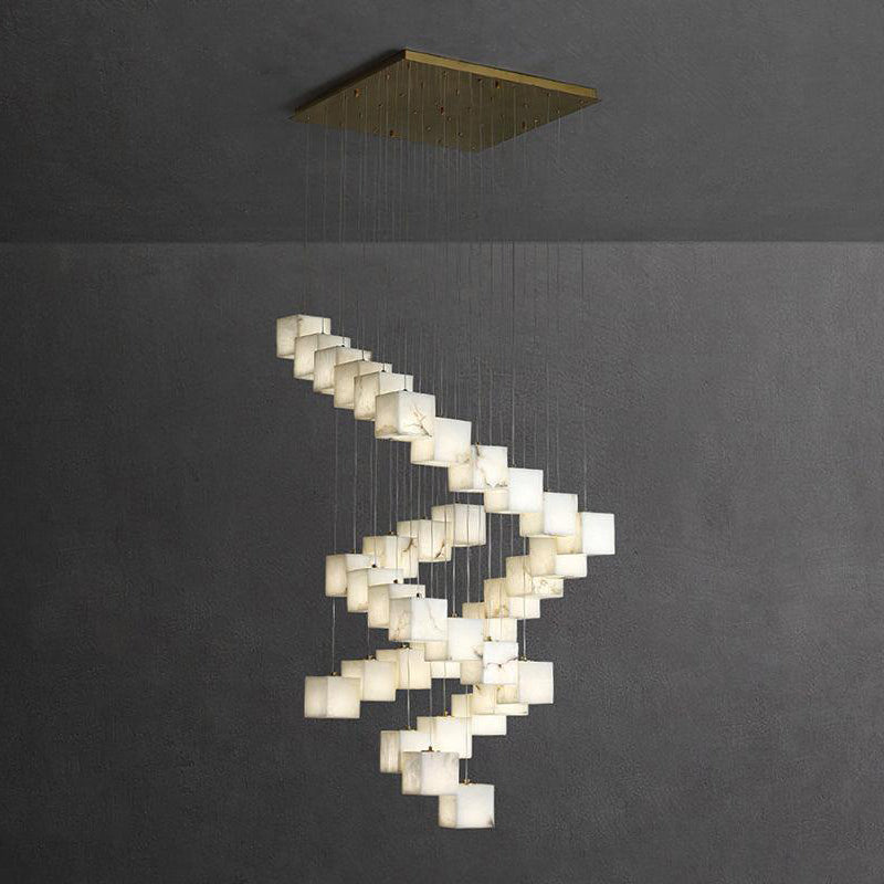 Dimensional drawing of the Alabaster Box Chandelier.
