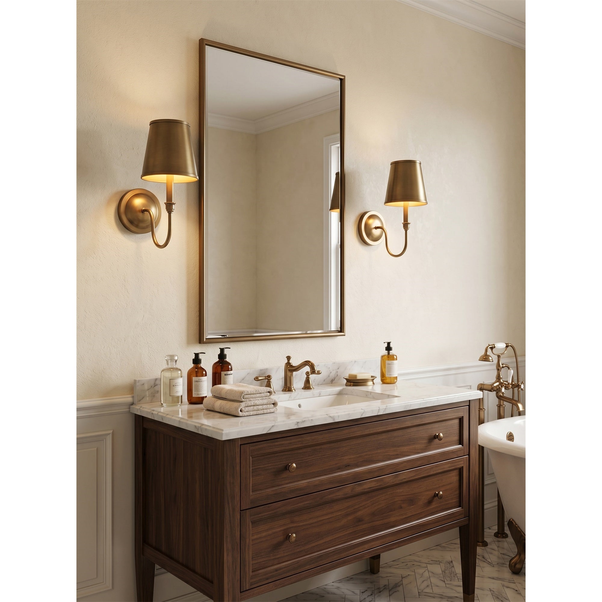 Alden Wall Sconce shown with the alternative antique brass shade.