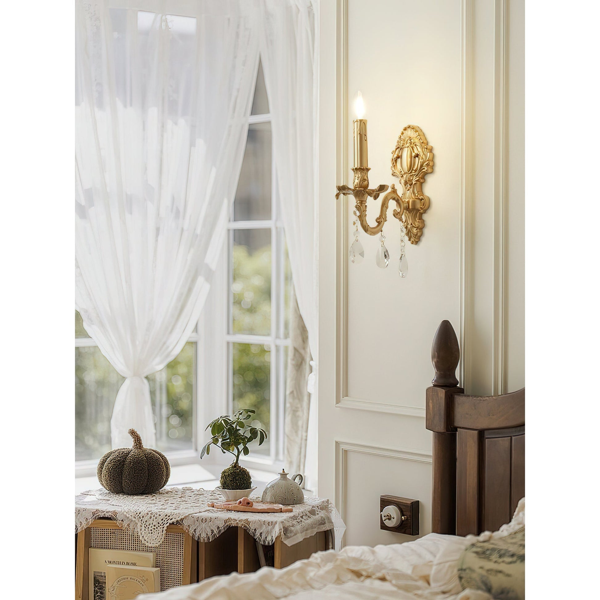 Side view of the Aldepo Wall Sconce against a neutral wall.