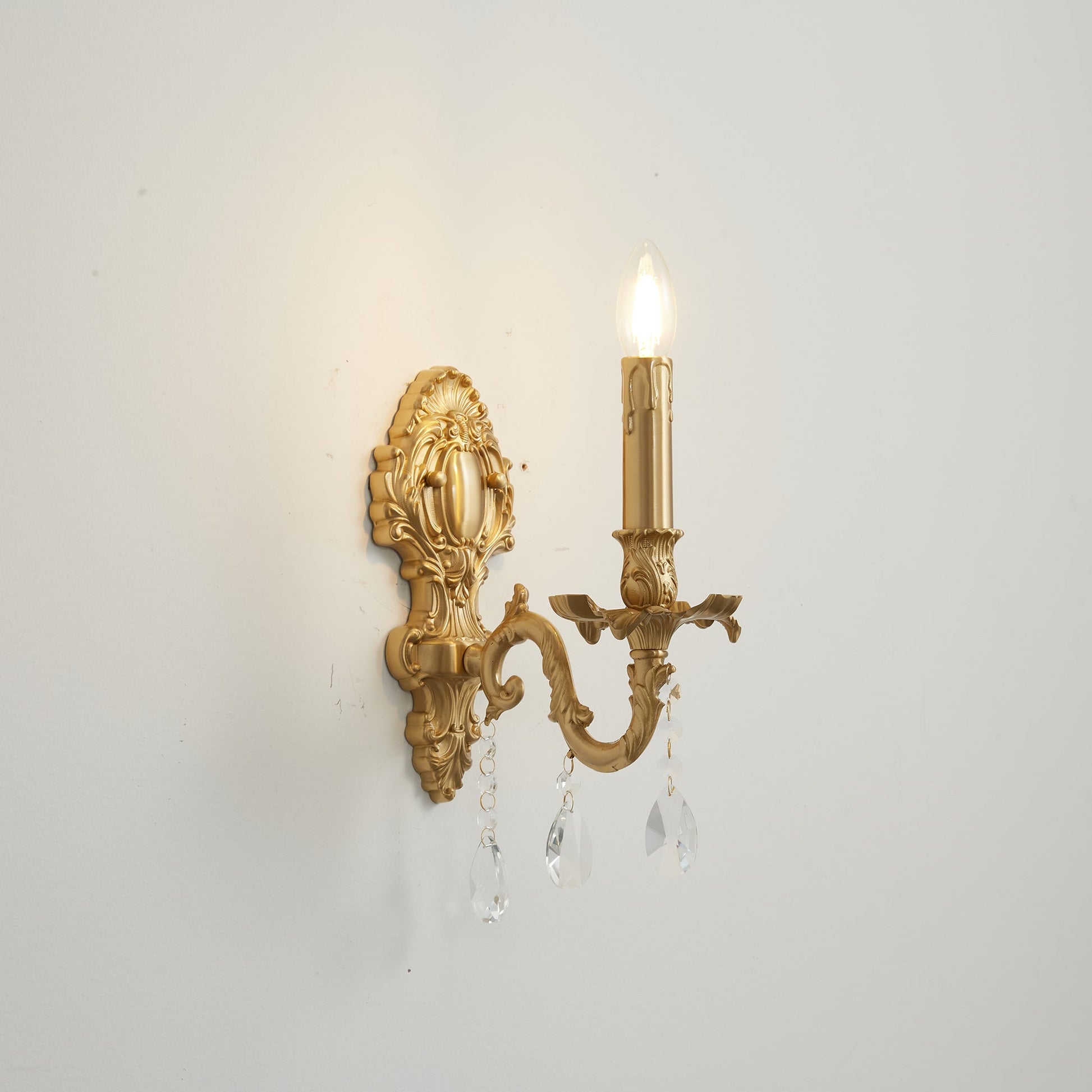 Another angle of the sconce in a living space.