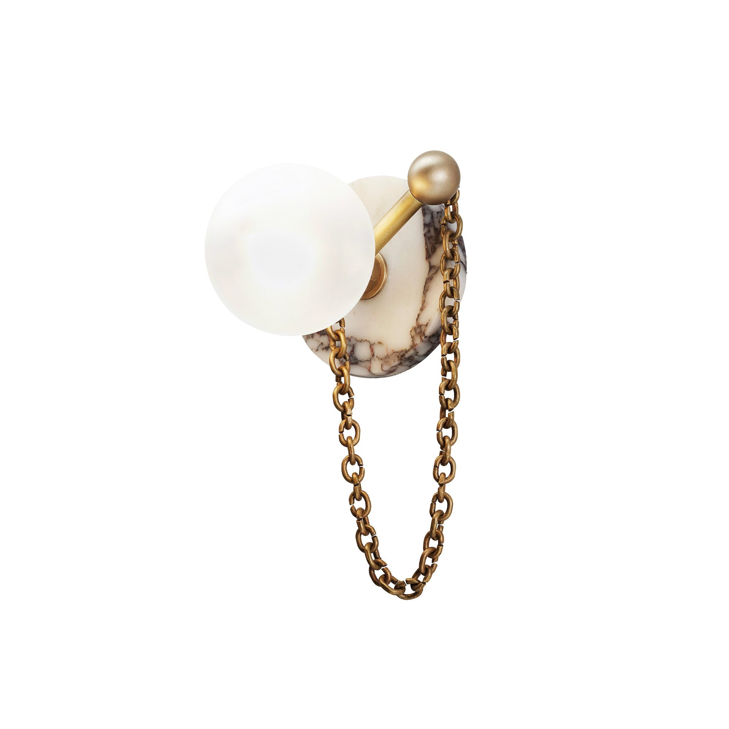 Alla Wall Sconce with white marble backplate and glass shade.