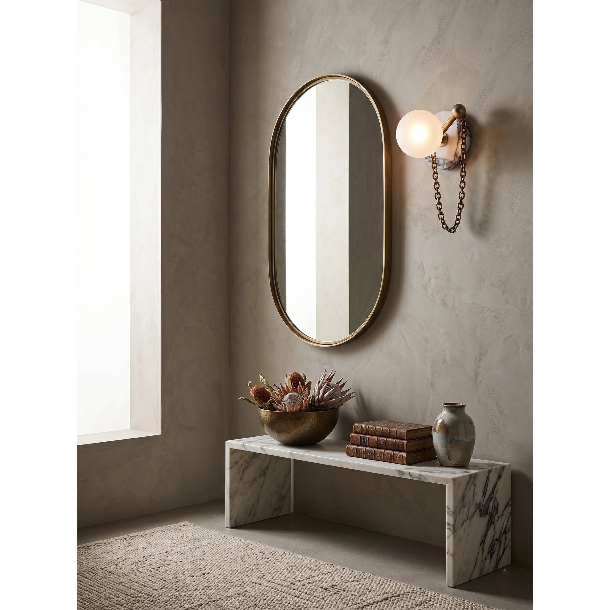 Alla Wall Sconce in a hallway, providing elegant accent lighting.
