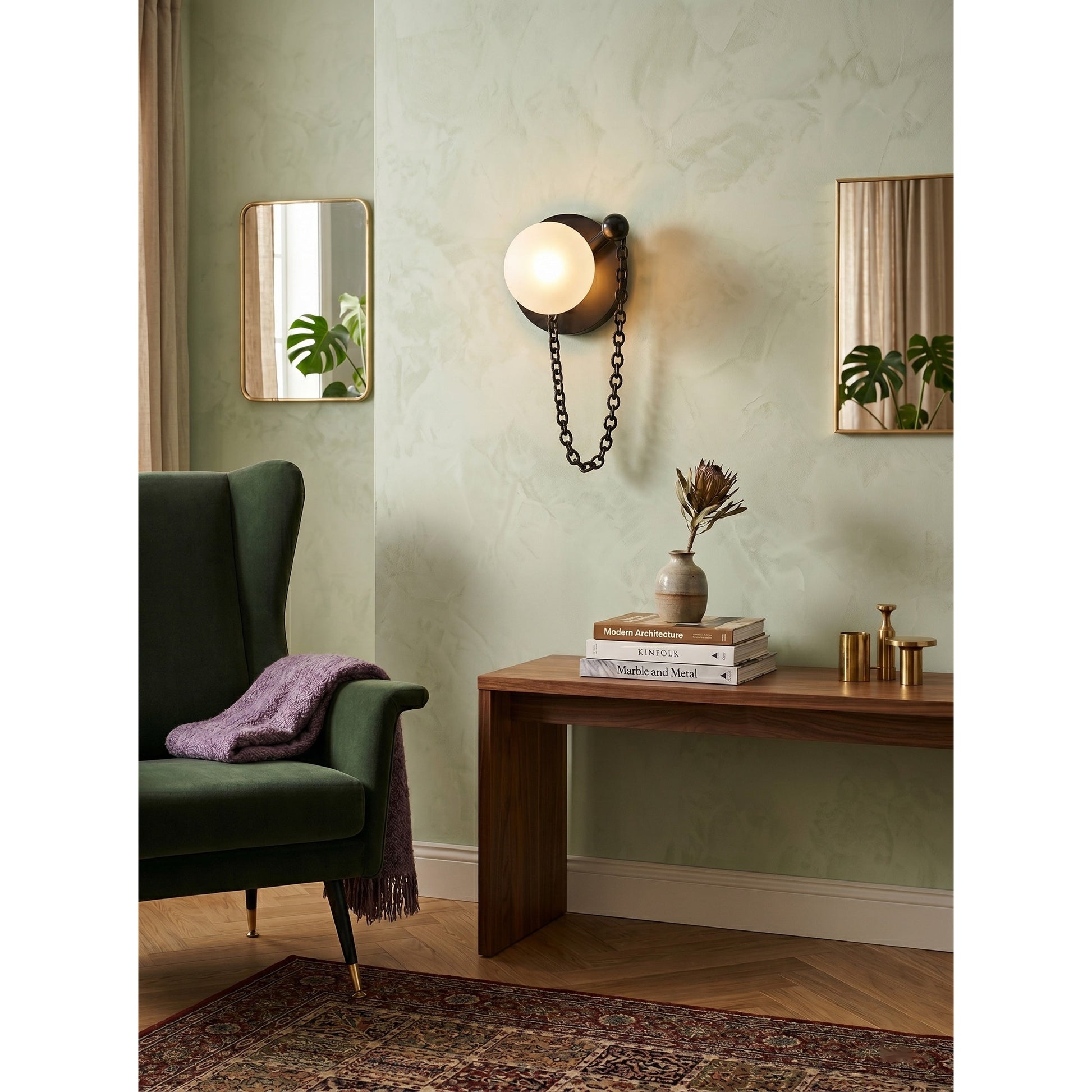 Front view of the Alla Wall Sconce in white marble.