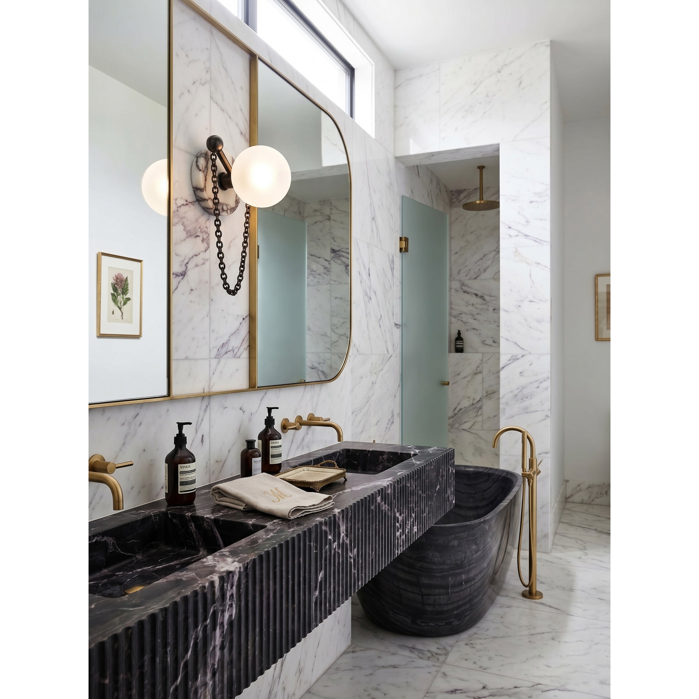 Angled view of the Alla Wall Sconce in black marble.