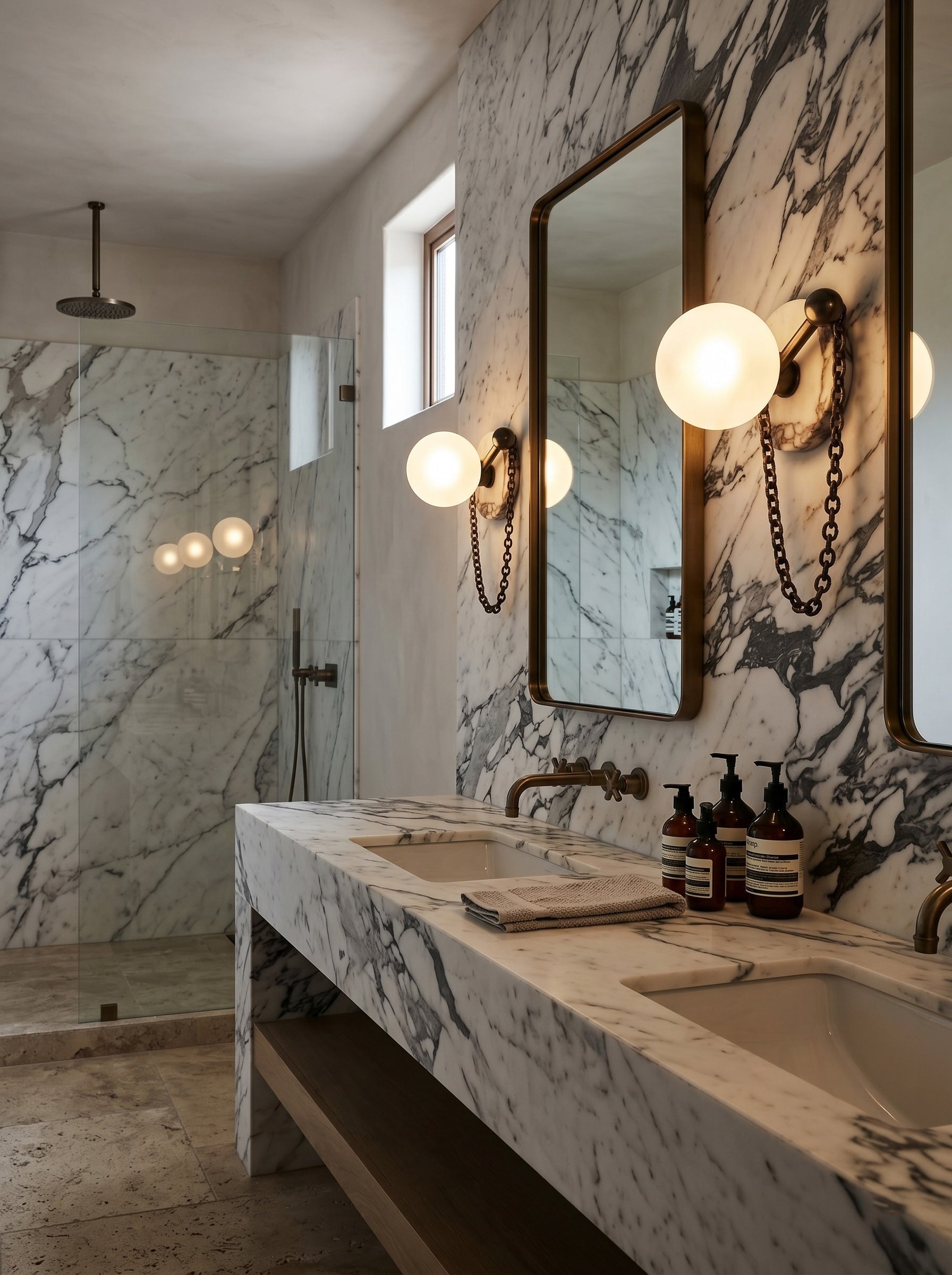 Close-up of the Alla Wall Sconce's delicate pendant chains.