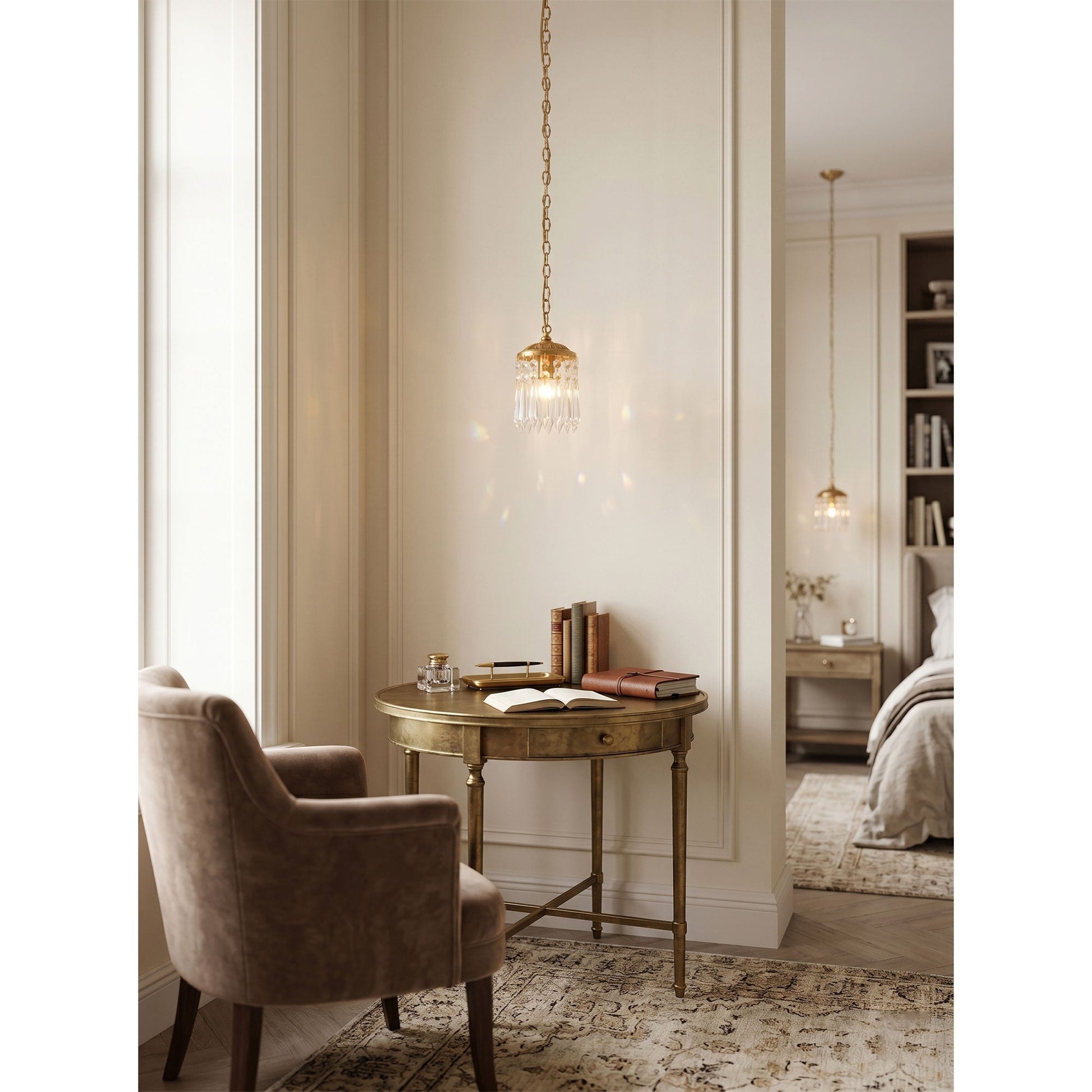 The pendant lamp adding a touch of elegance to a dining nook.