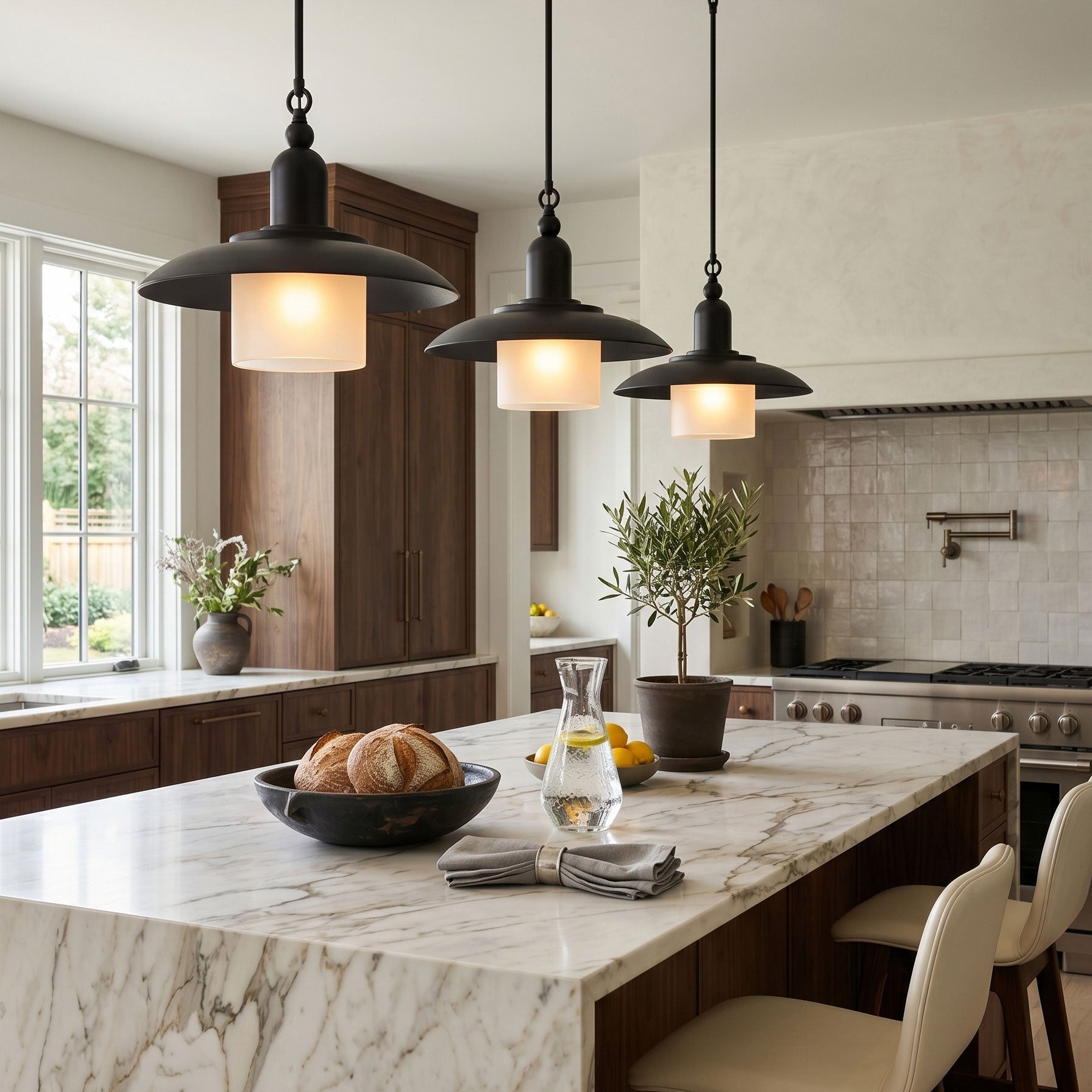 Argent Pendant Lamp in nickel finish, side view.