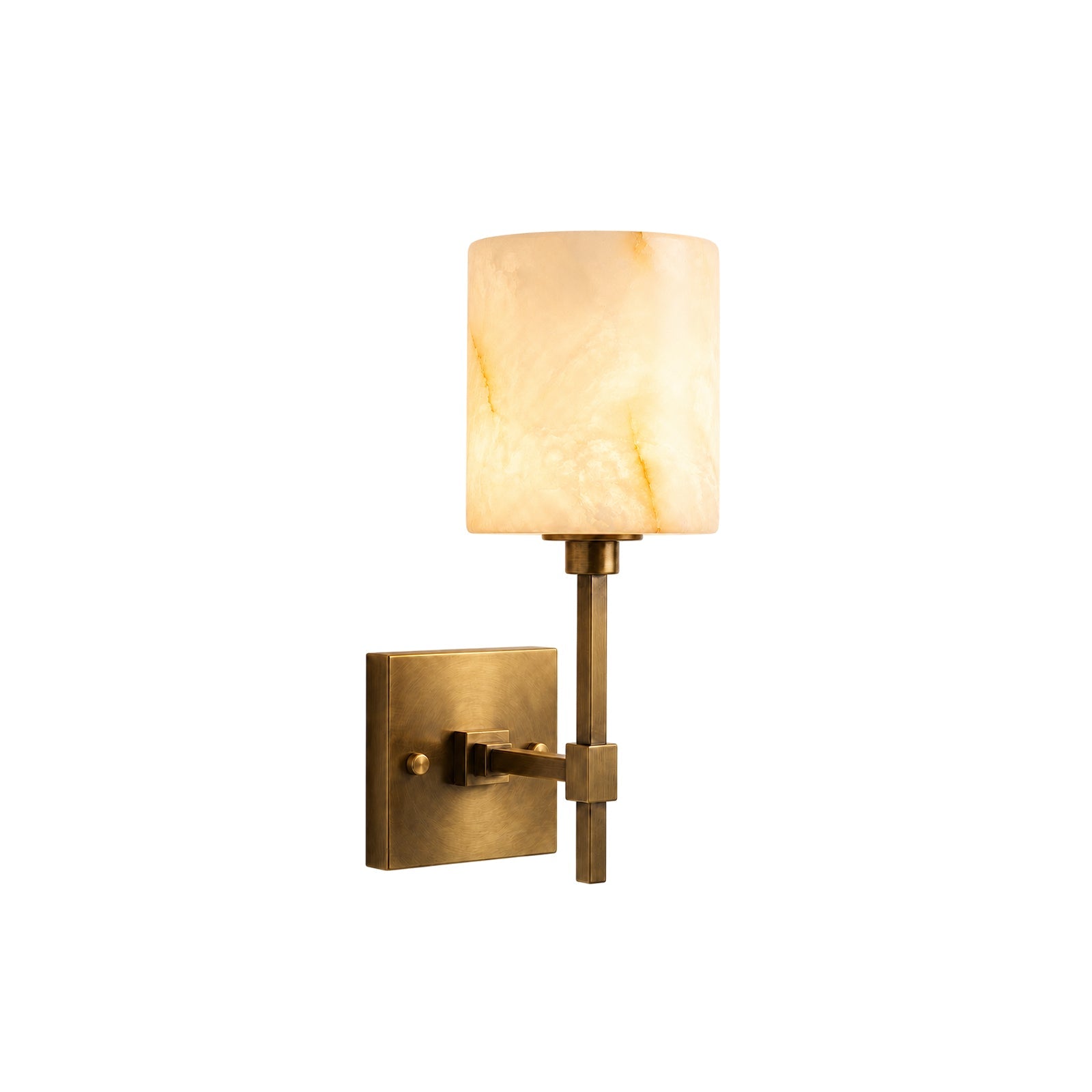 Ariel Alabaster Wall Sconce with brass frame against a neutral wall.