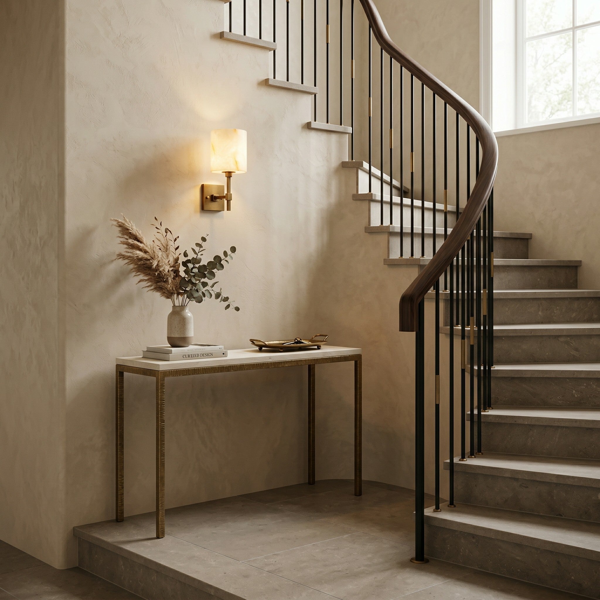 Ariel Wall Sconce illuminated, casting a warm, soft glow.