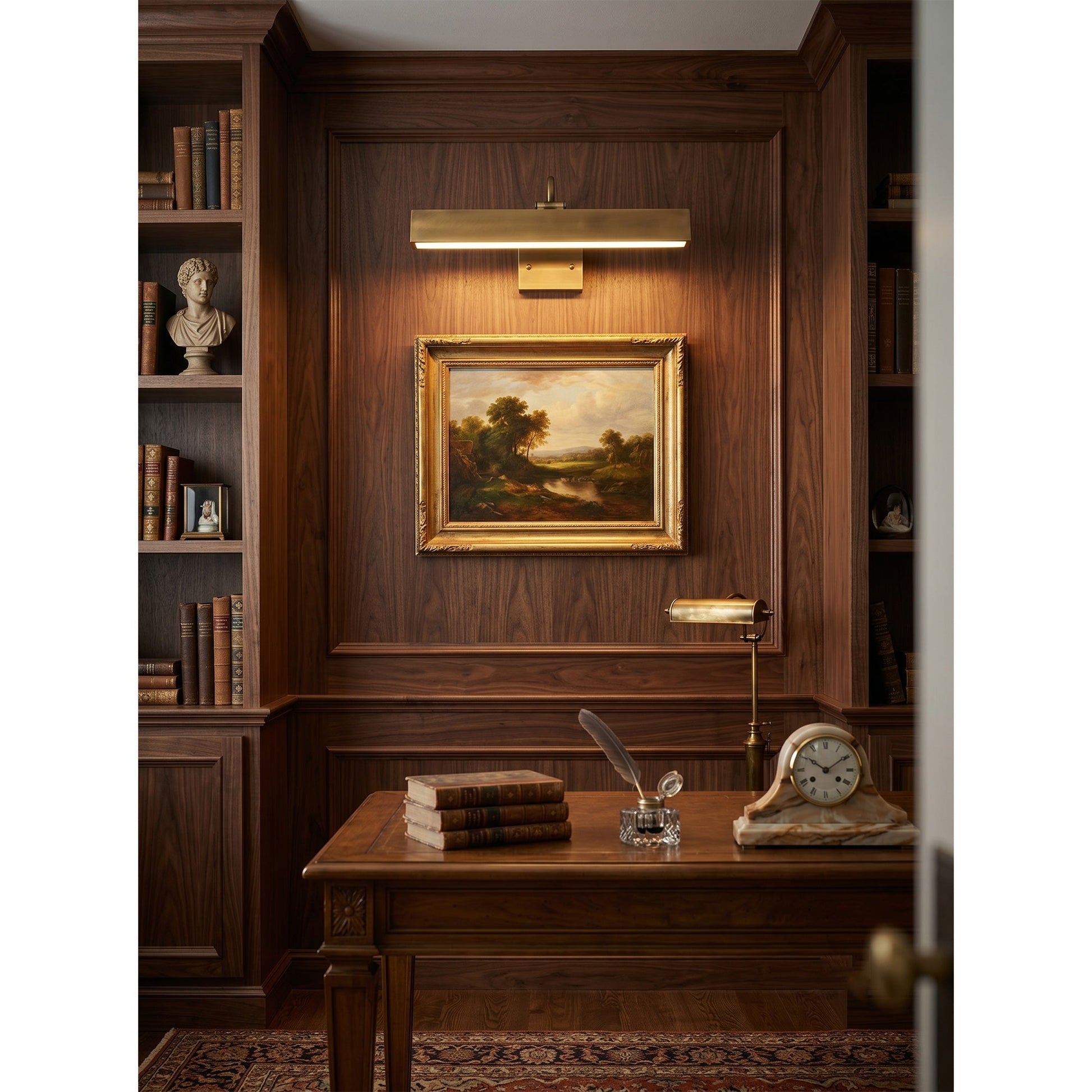 Another angle of the Arti Brass Wall Sconce above artwork.