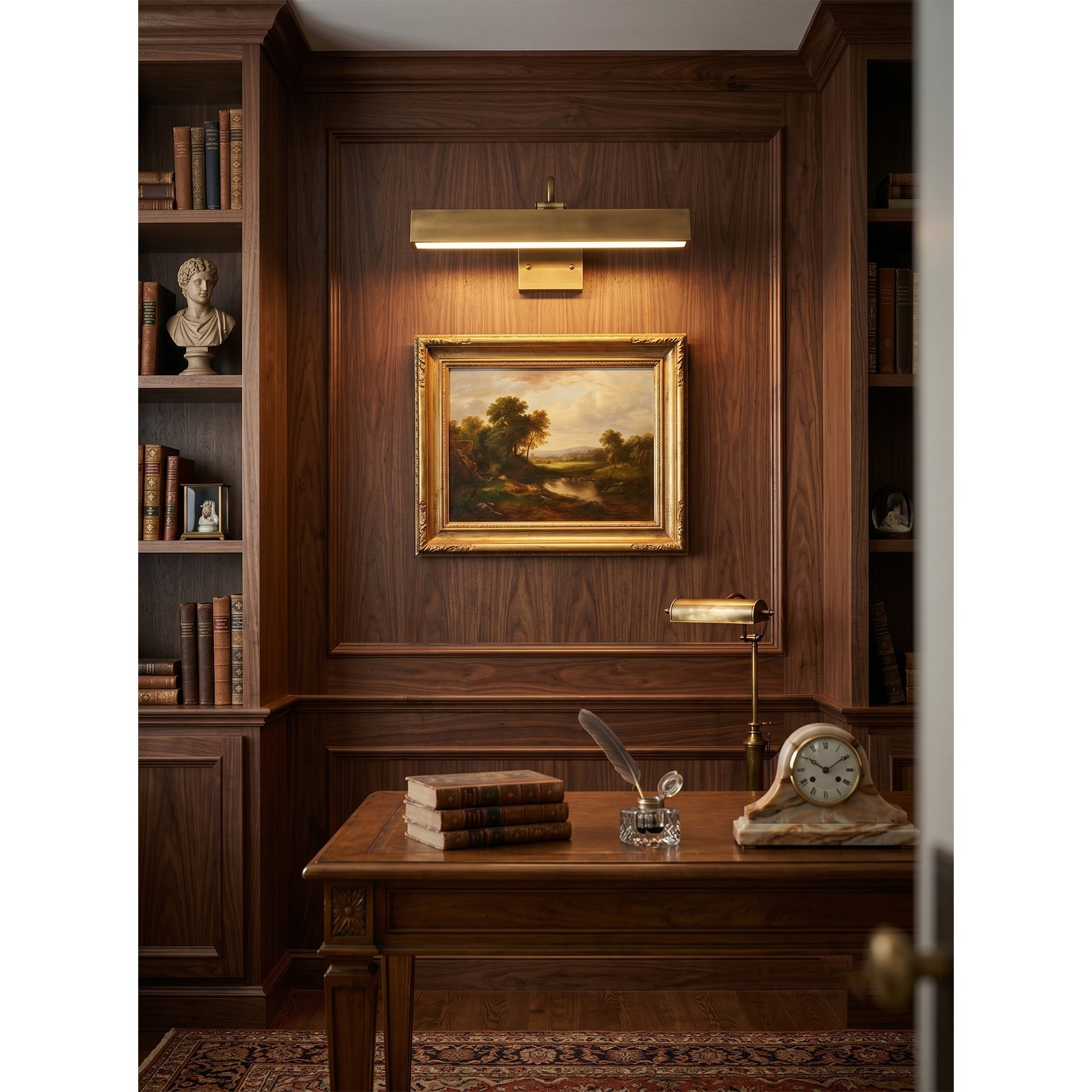 Another angle of the Arti Brass Wall Sconce above artwork.