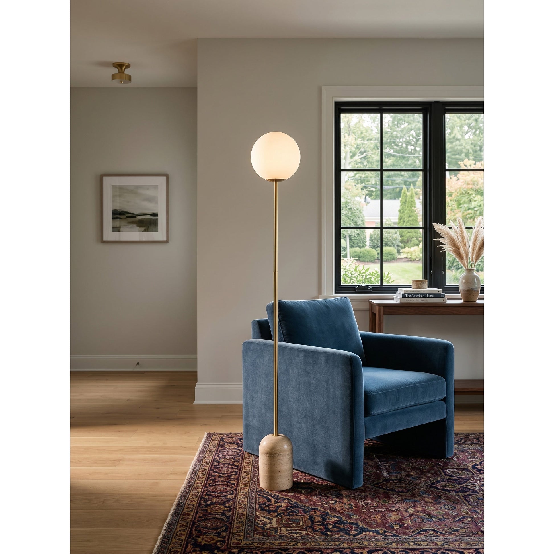 Aseneth floor lamp in a Japandi-style bedroom corner.