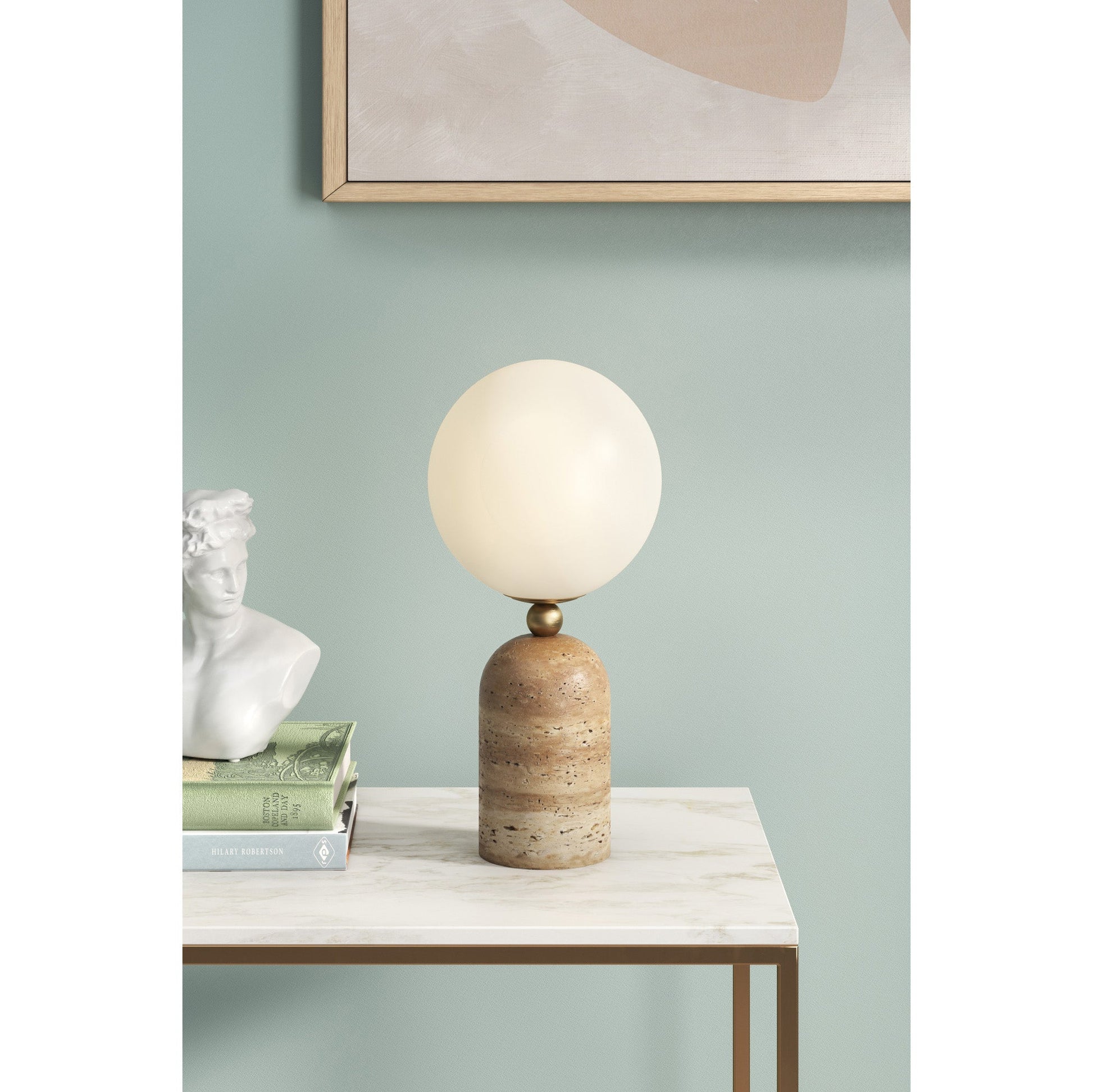 The lamp placed on a sophisticated bedroom nightstand.