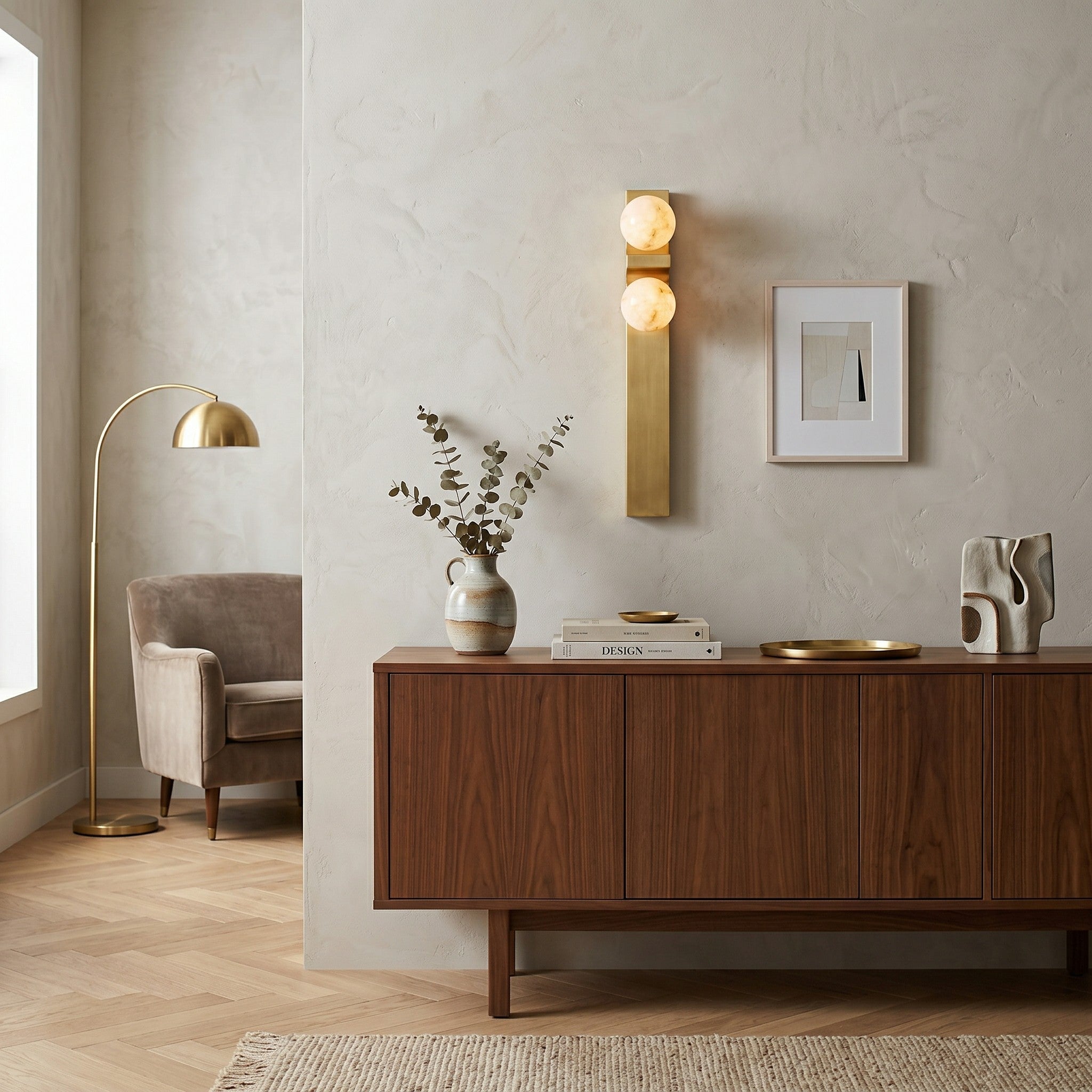 Image displaying the dimensions of the asymmetrical alabaster wall sconce.