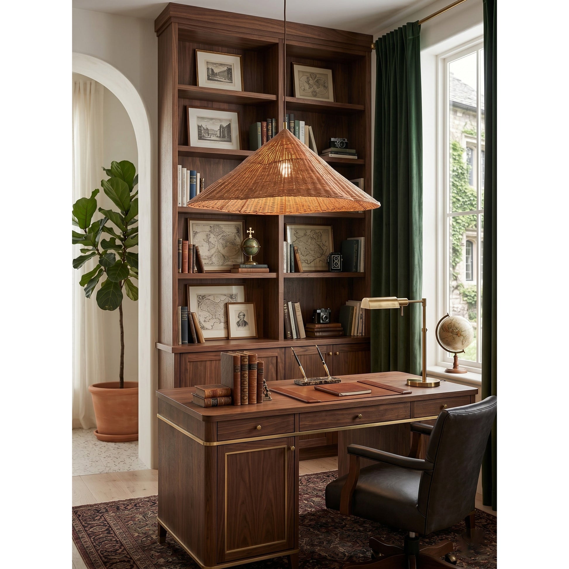Side profile of the Bardi Scalloped Rattan Pendant Lamp.