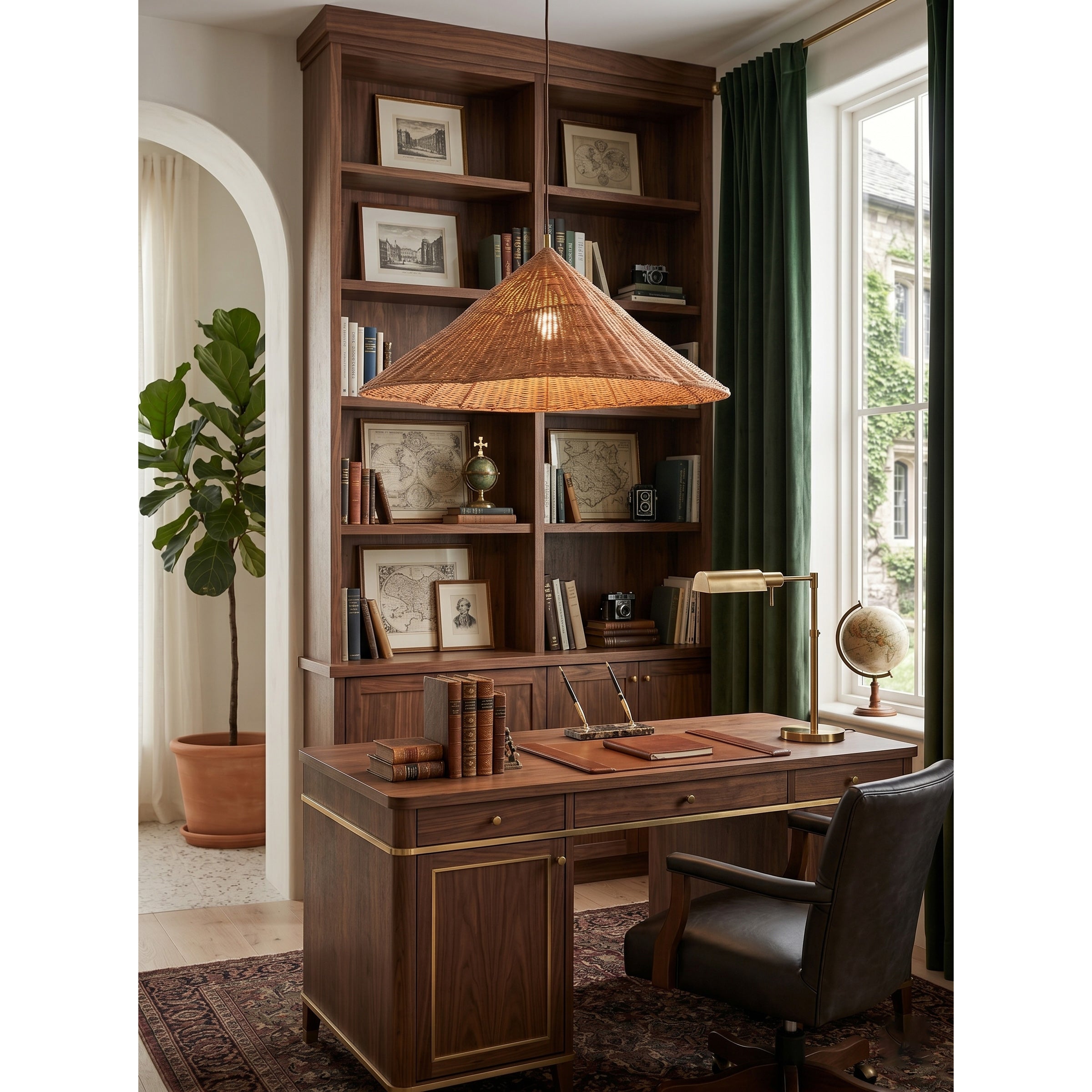Side profile of the Bardi Scalloped Rattan Pendant Lamp.