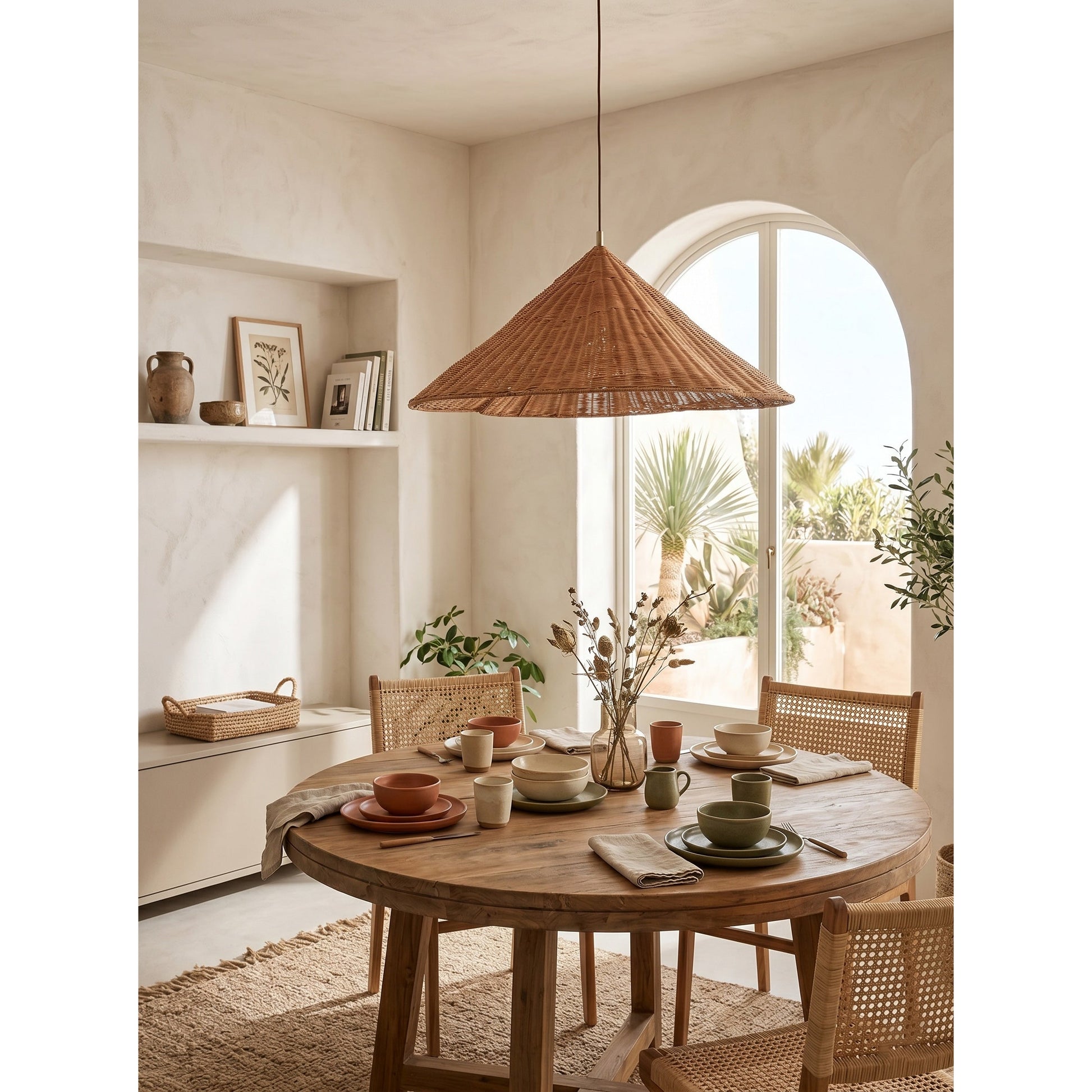 Bardi pendant lamp in the 'Rattan' color option.