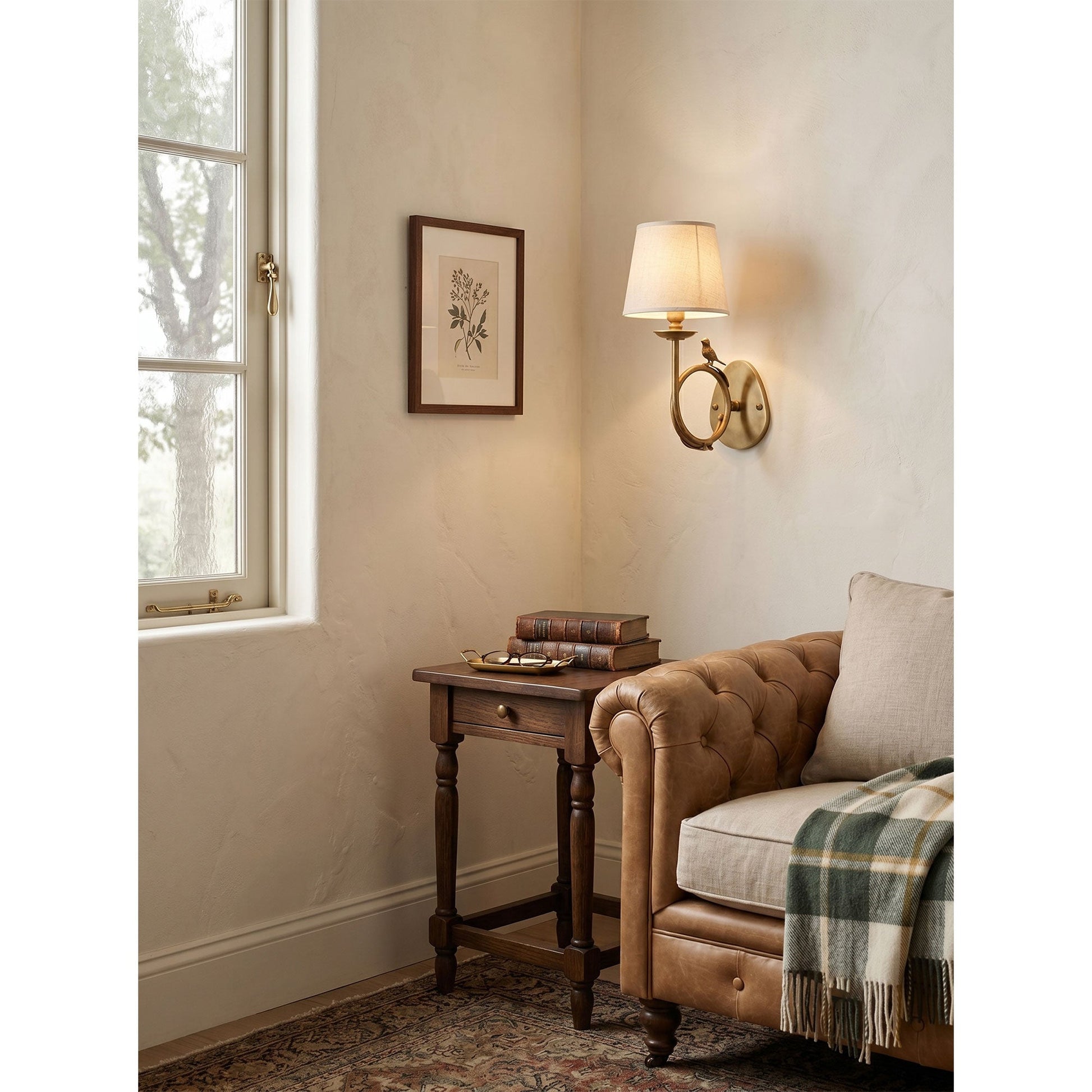 Lifestyle image showcasing the sconce in a chic powder room setting.