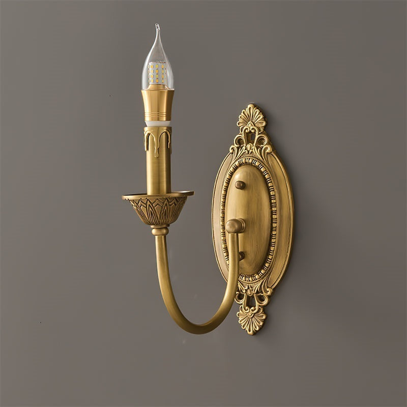 Close-up of the rich, aged antique brass finish.