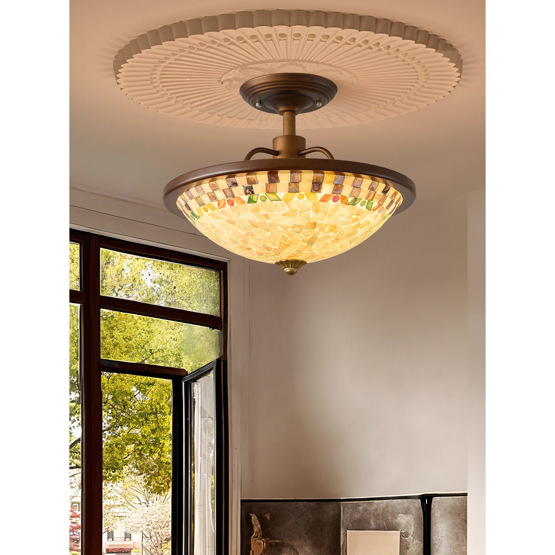 The smaller 45cm version of the Bradshaw Mosaic Flush Mount.