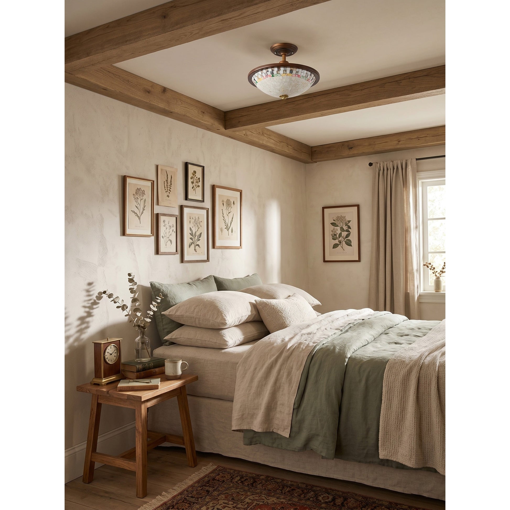The flush mount installed on a ceiling in a well-lit entryway.